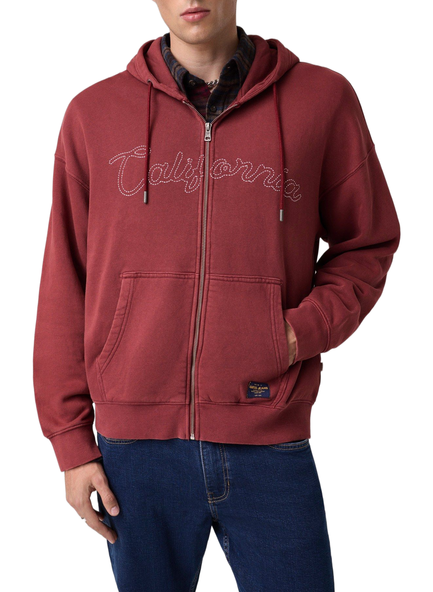 Gerader Reißverschluss-Sweatshirt aus Baumwolle GUESS Rot