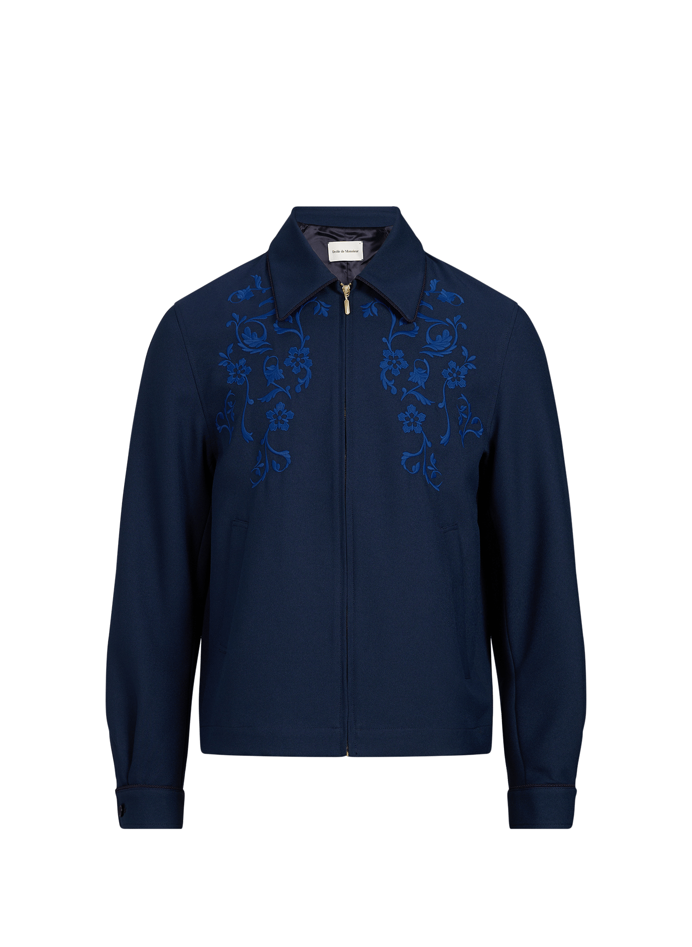 Straight embroidered jacket with a classic collar DROLE DE MONSIEUR Blue