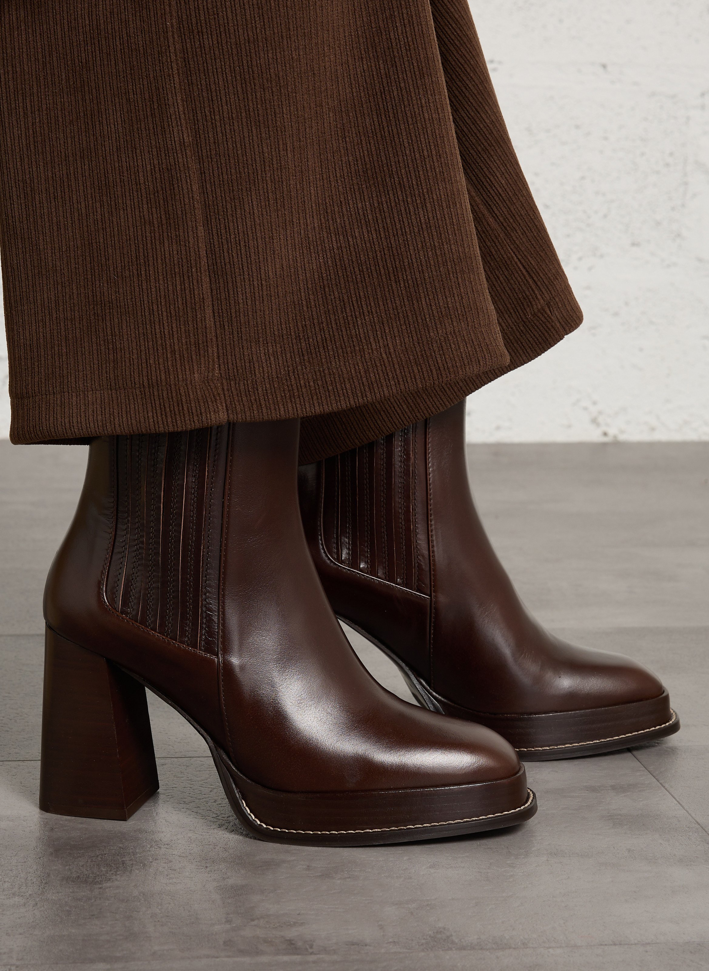 Bottines à plateformes en cuir deva BOBBIES Marron