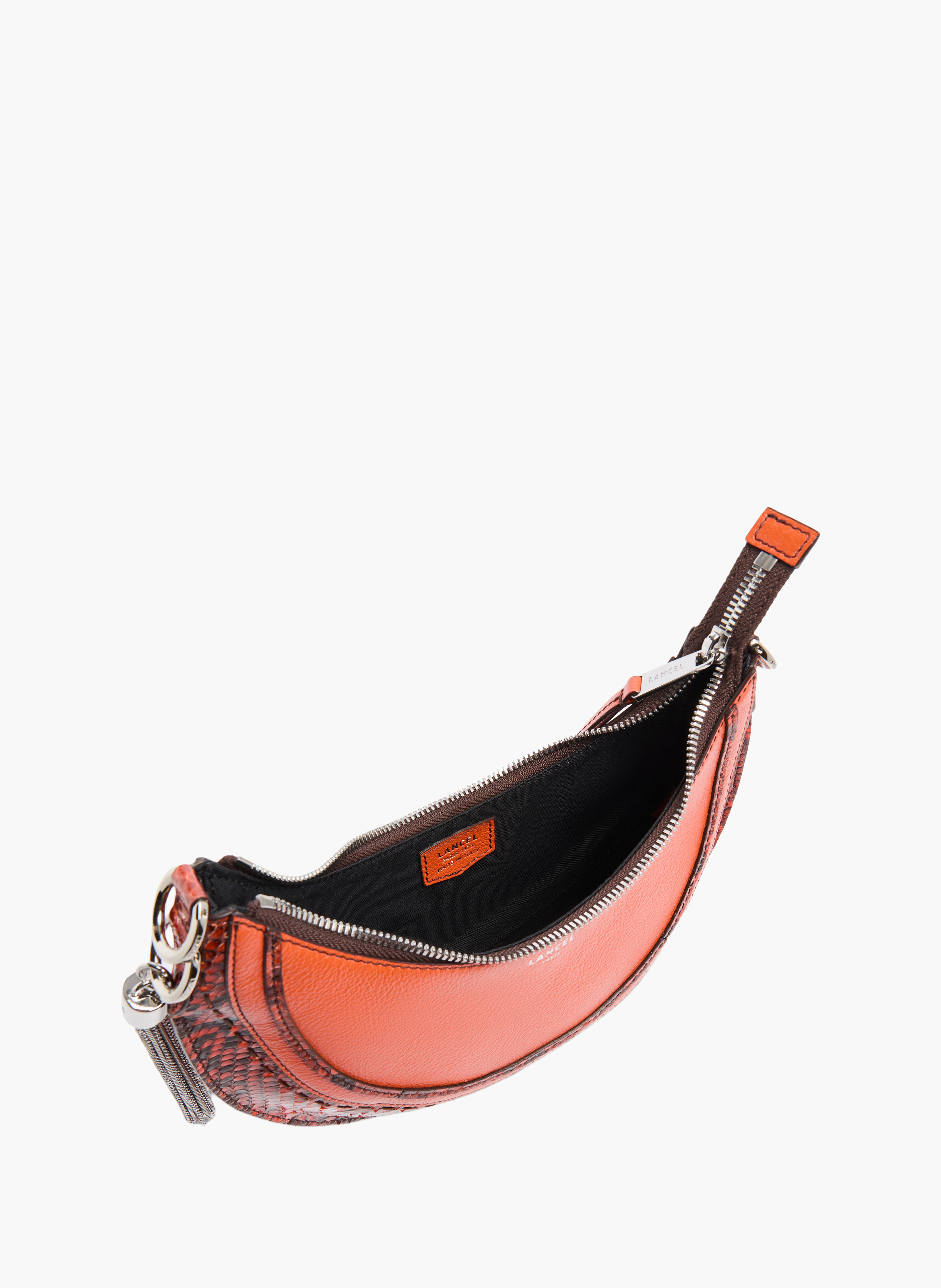 Sac fourreau à fermeture éclair - lancel, veau grainé avec détails python, orange. LANCEL Orange