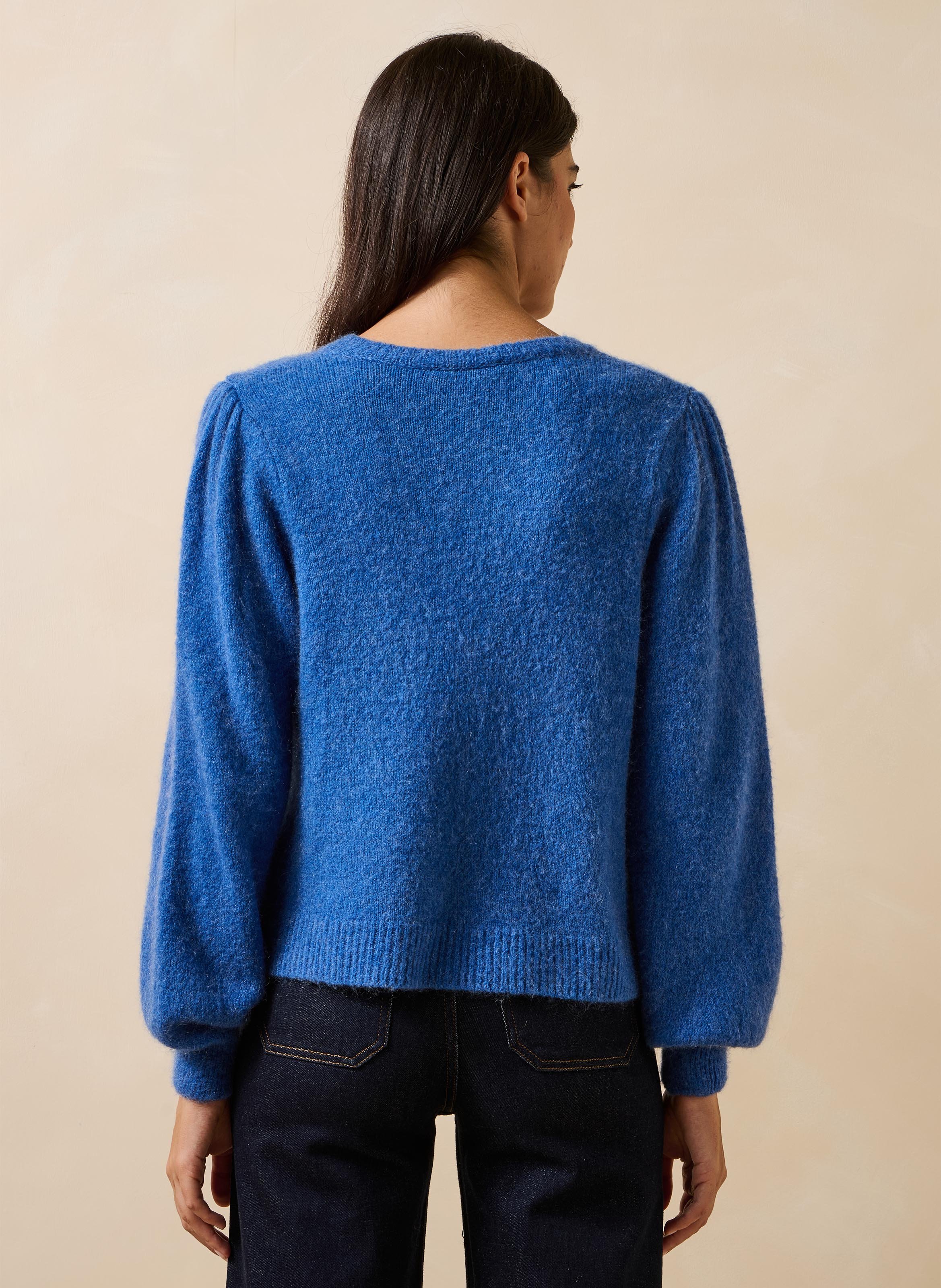 Ruimvallend vest met ronde hals in een gemengde breiwerkstof LA FEE MARABOUTEE Blauw