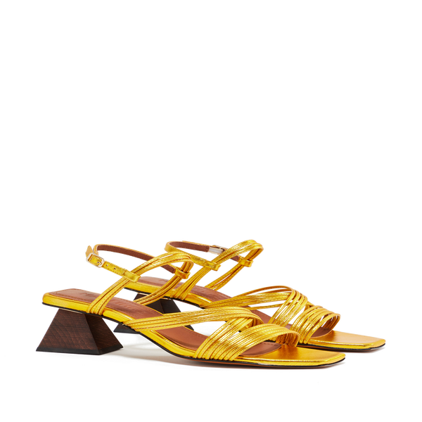 Souliers Martinez Penelope Leather Heel Sandals In Gold