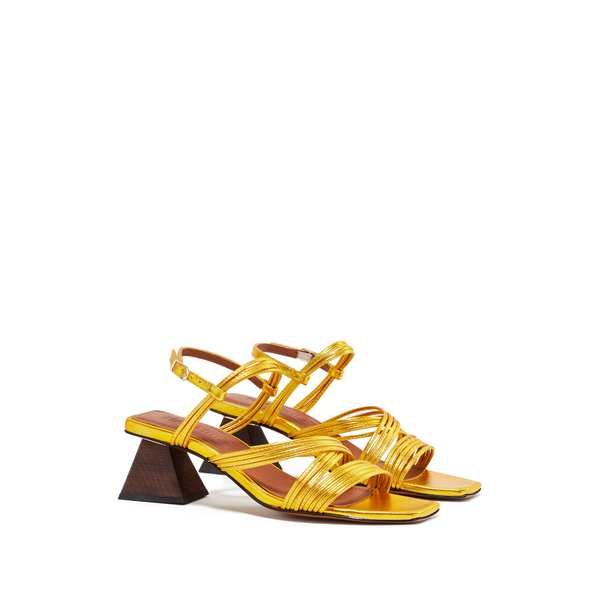 Souliers Martinez Penelope Leather Heel Sandals In Gold