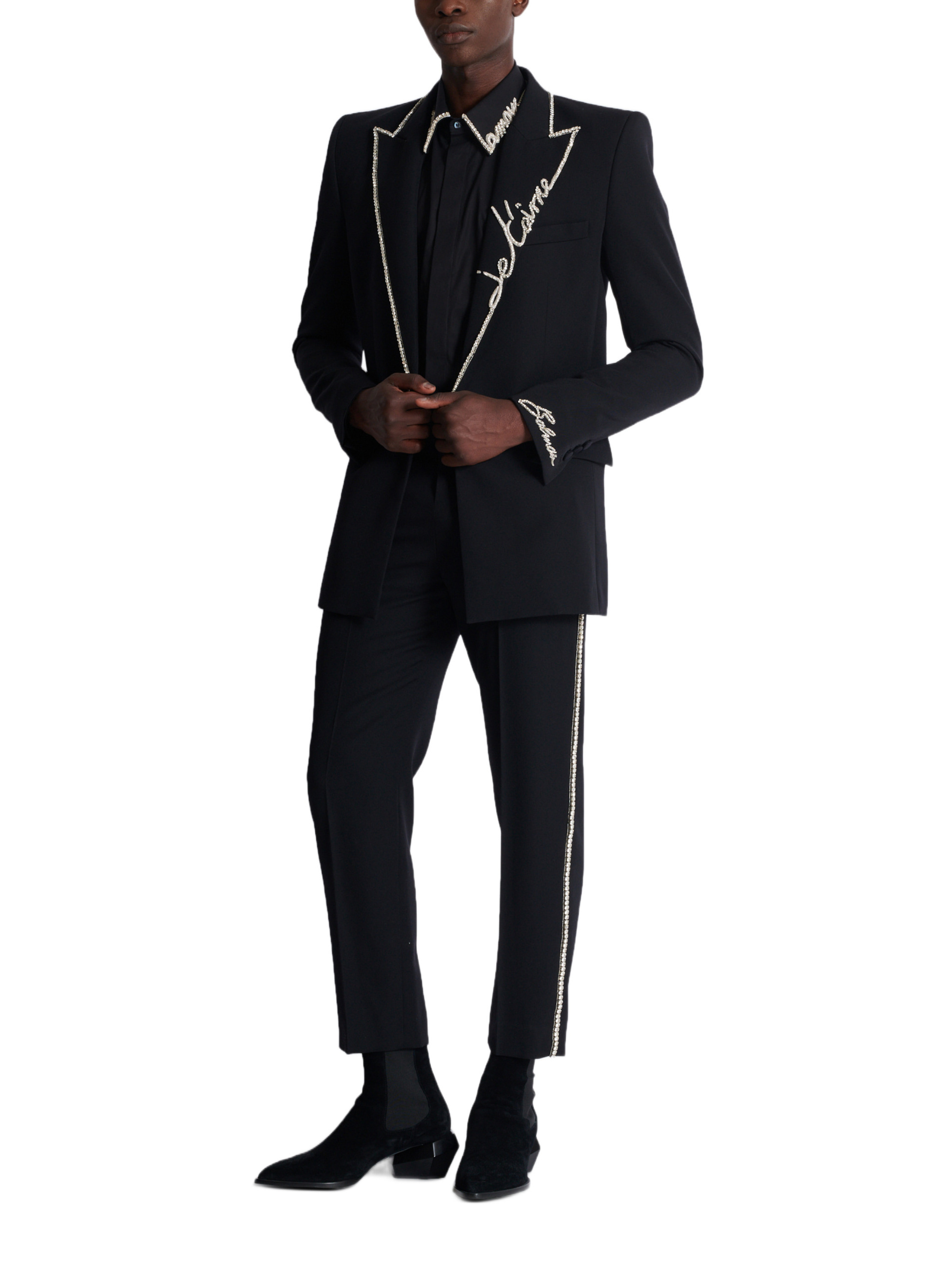 Veste 1 bouton à col brodé « lettre d'amour » BALMAIN Noir