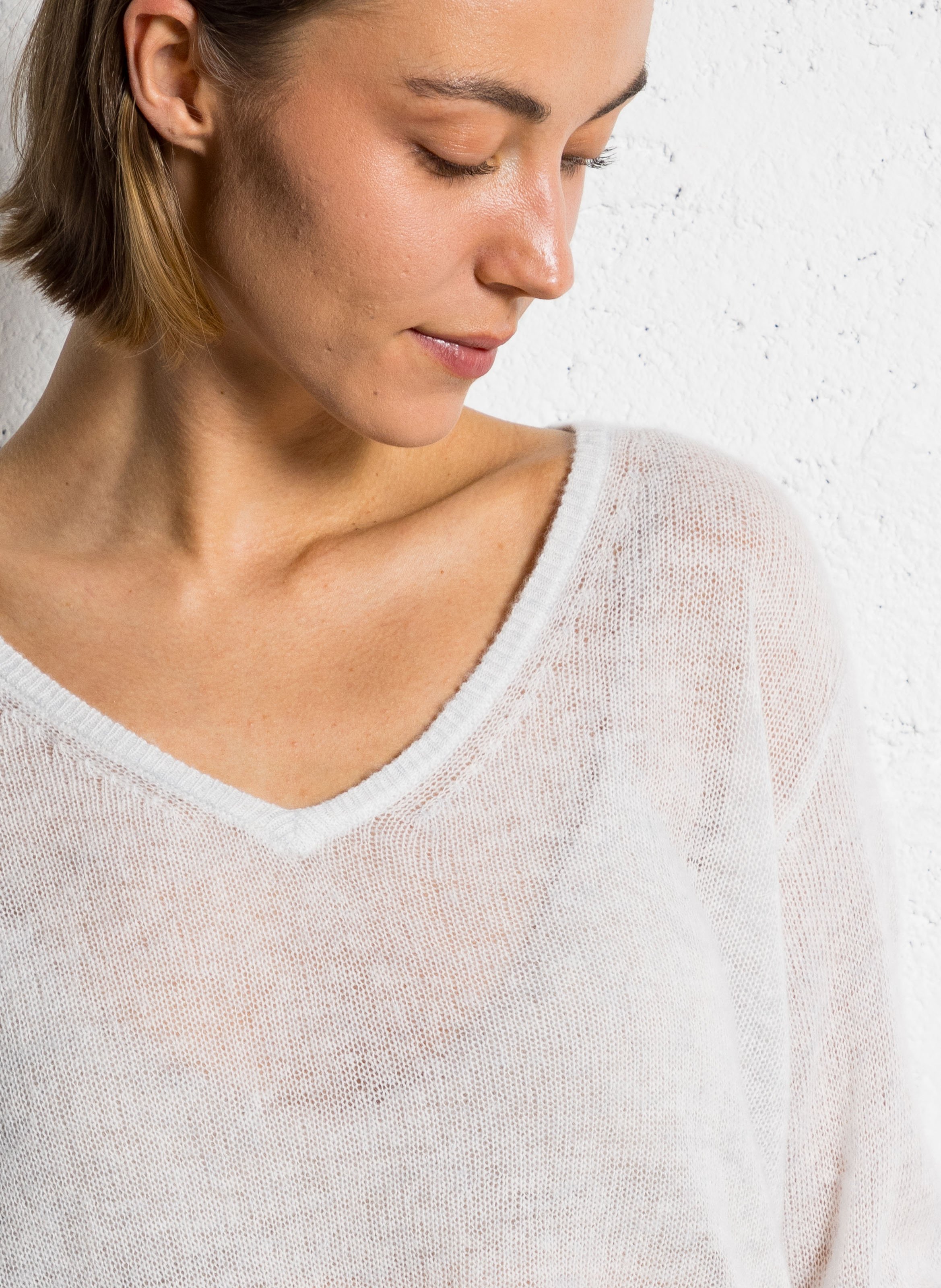 Pull court col v en laine mélangé dumy AMERICAN VINTAGE Gris