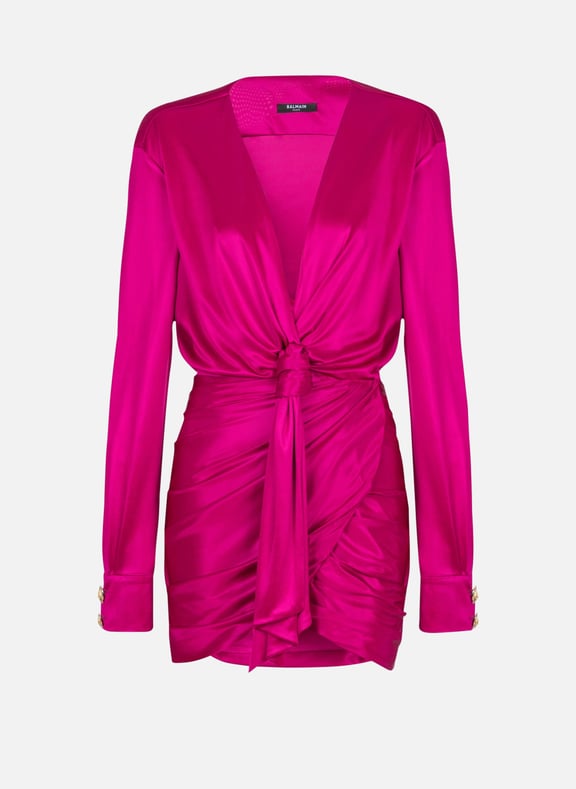 Robe courte drapée en jersey interlock Rose by BALMAIN BALMAIN Robe courte drapée en jersey interlock Rose