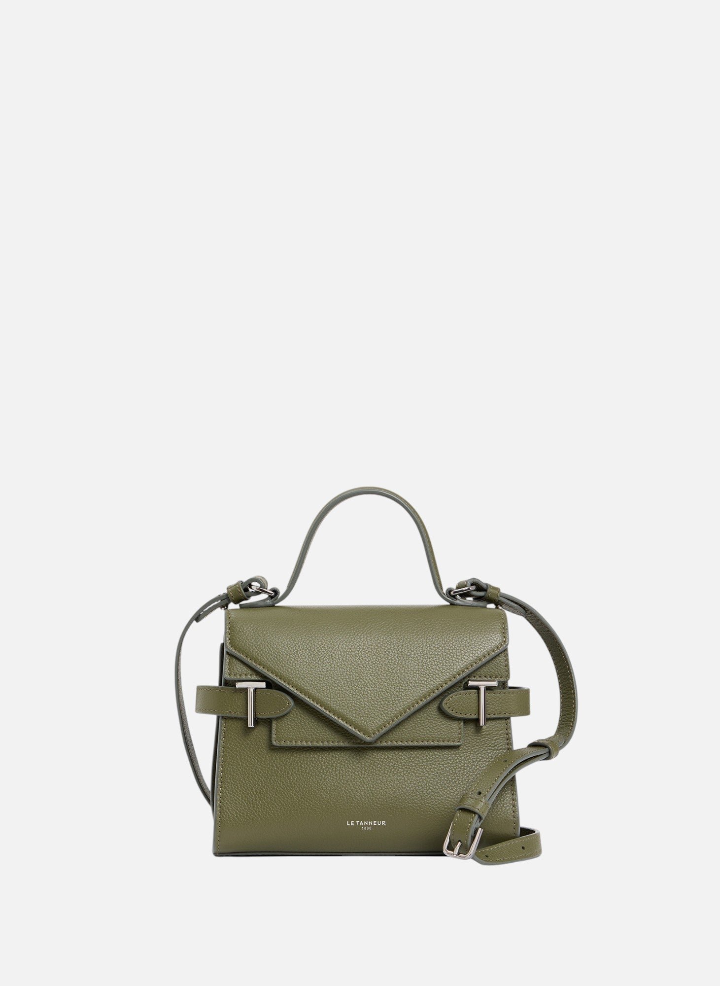 Petit sac à main double rabat emilie en cuir grainé LE TANNEUR Vert