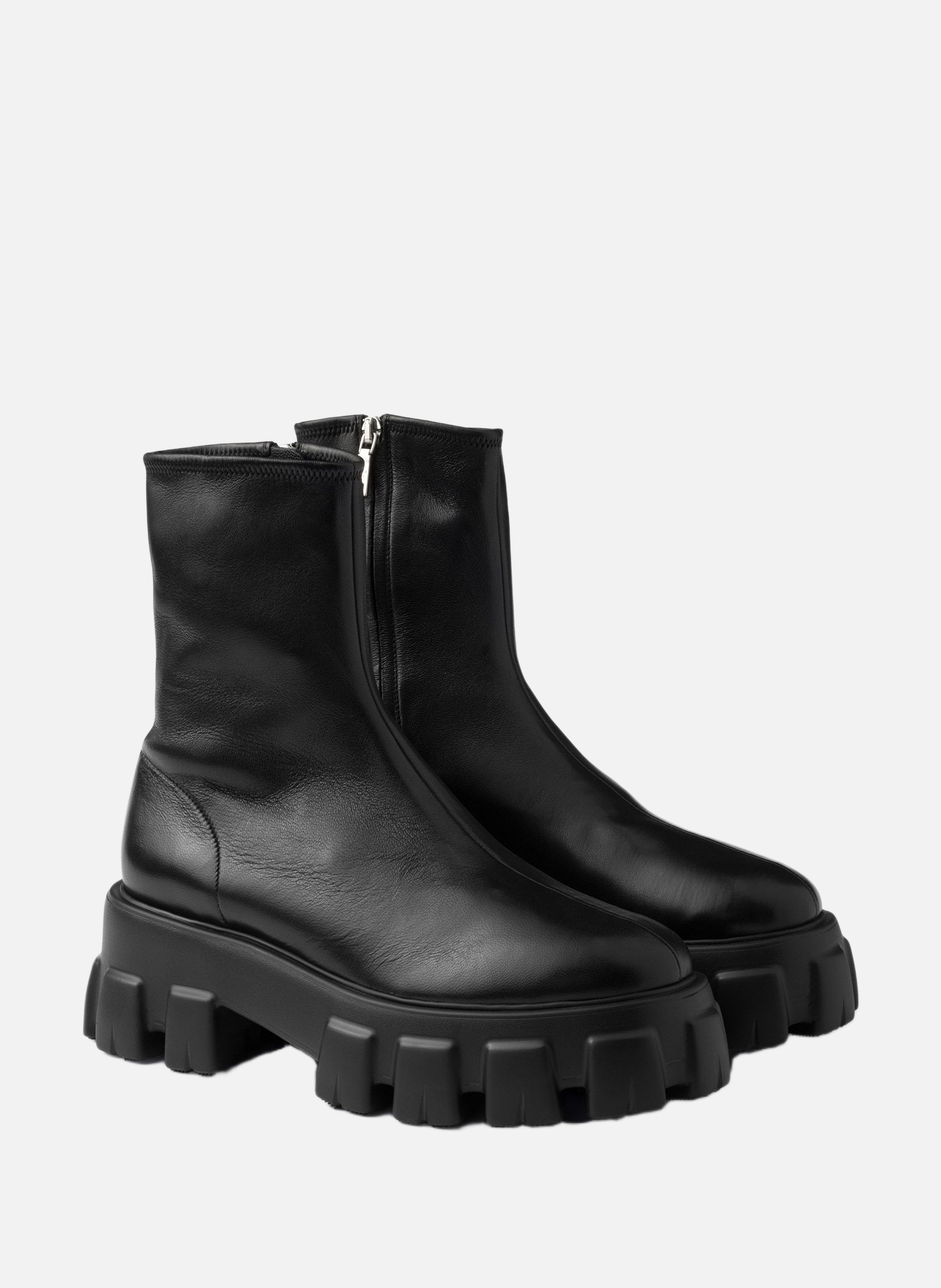 Bottines monolith en cuir nappa stretch PRADA Noir