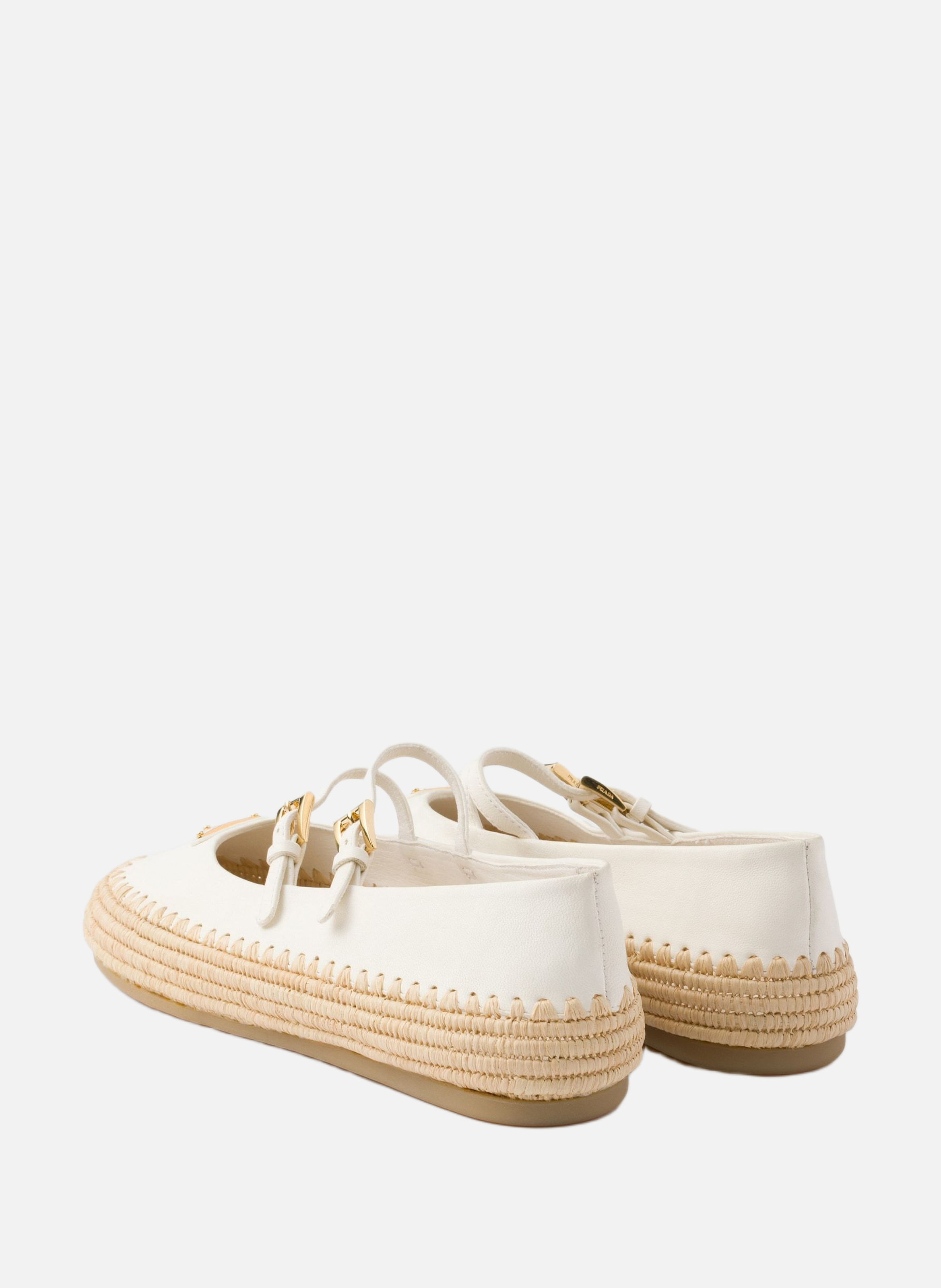 Ballerines en cuir nappa et raphia PRADA Beige