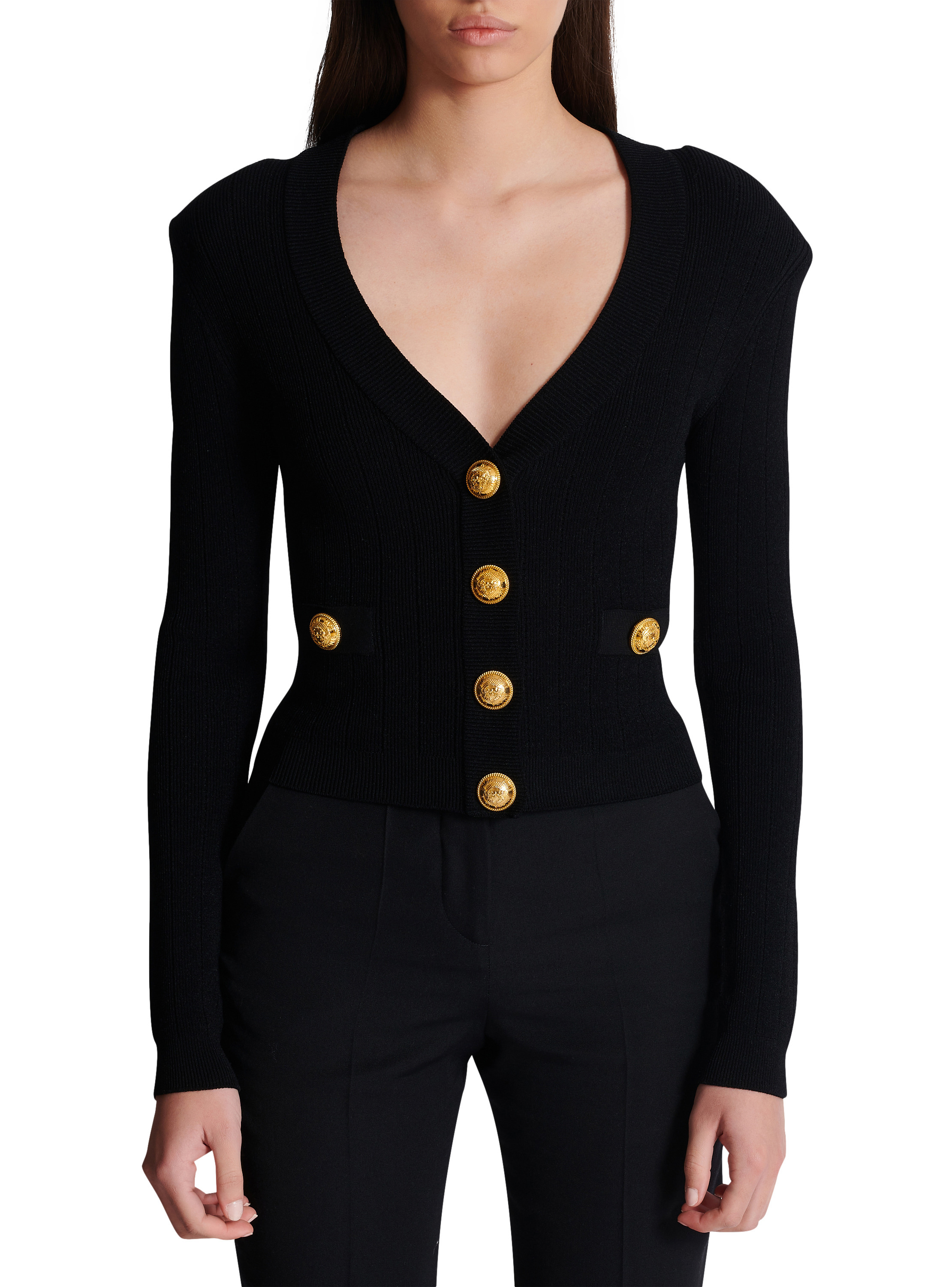 Cardigan court en maille BALMAIN Noir