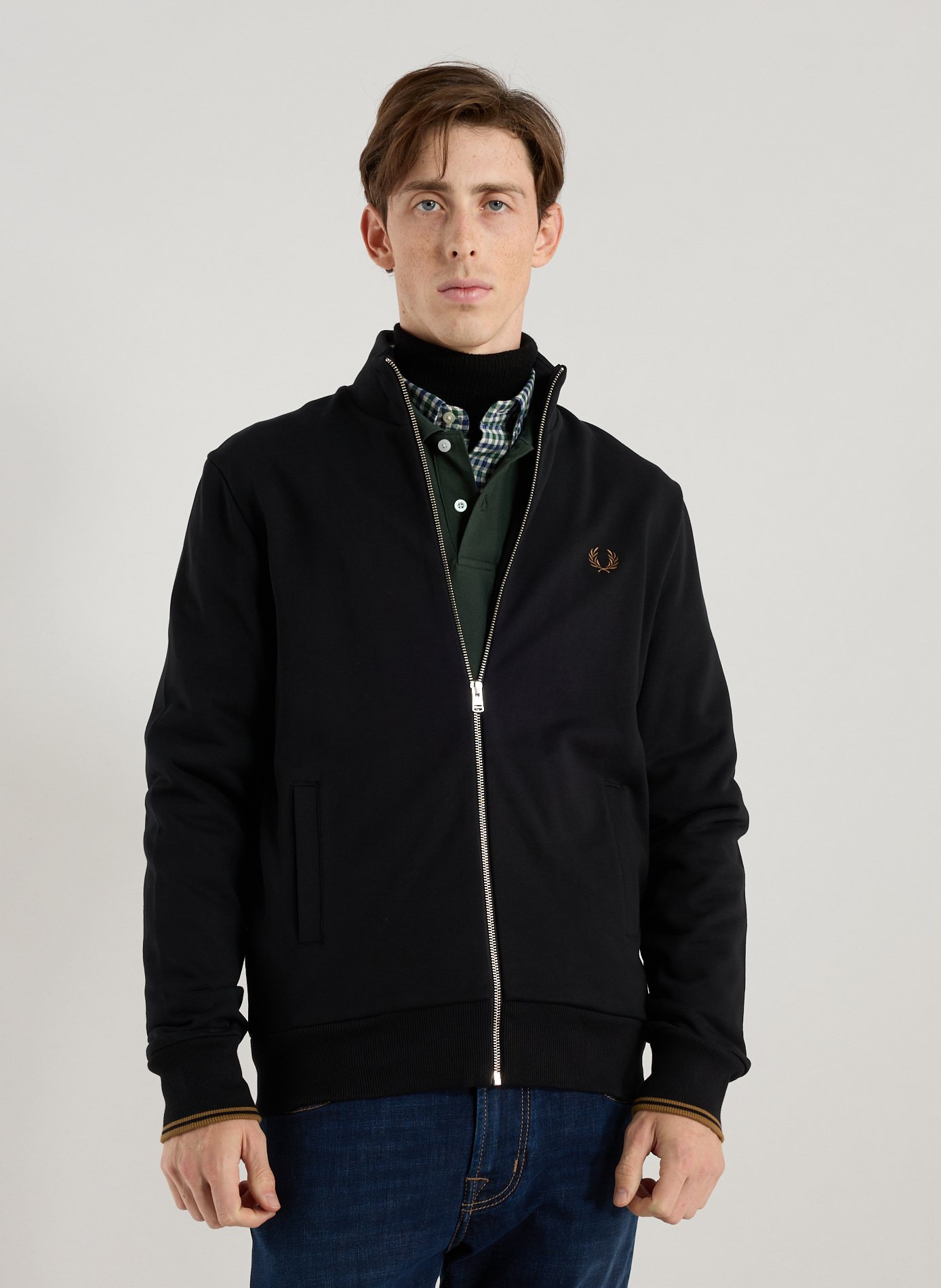 FRED PERRY Zip-up high-neck cotton sweatshirt Black