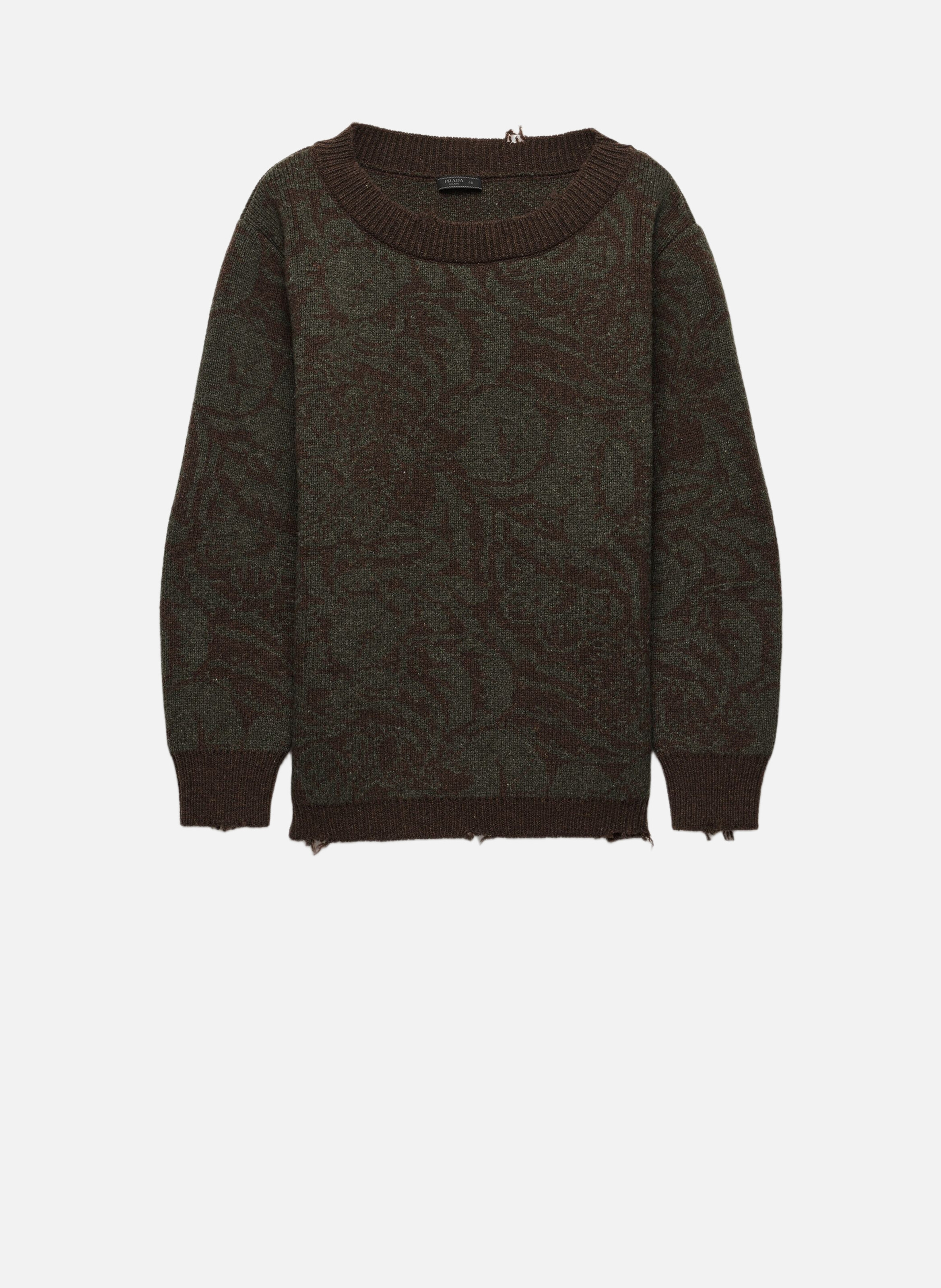 Pull à large col en laine shetland PRADA Marron