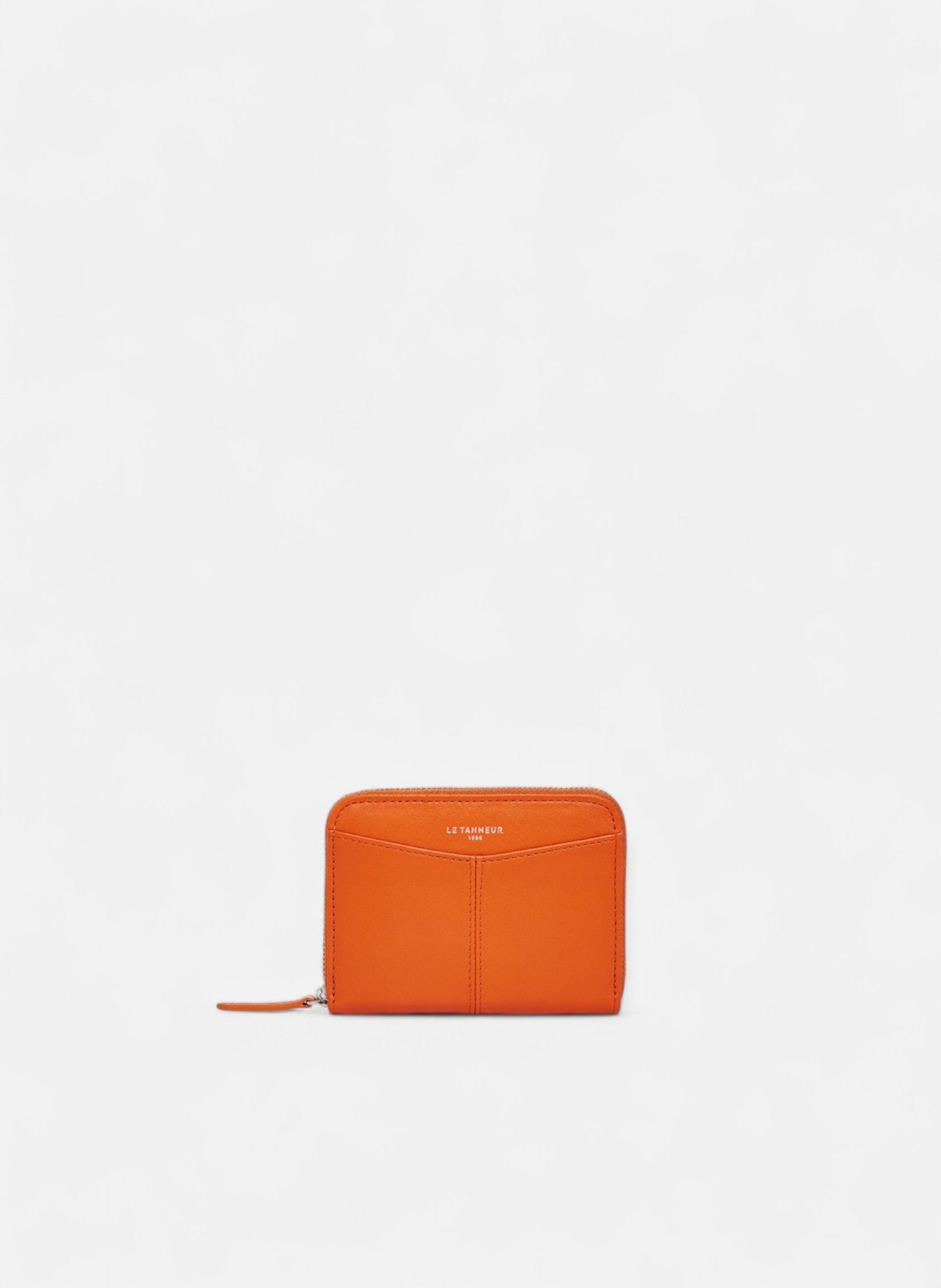 Porte monnaie zippé avec porte cartes amovible charlotte en cuir lisse LE TANNEUR Orange