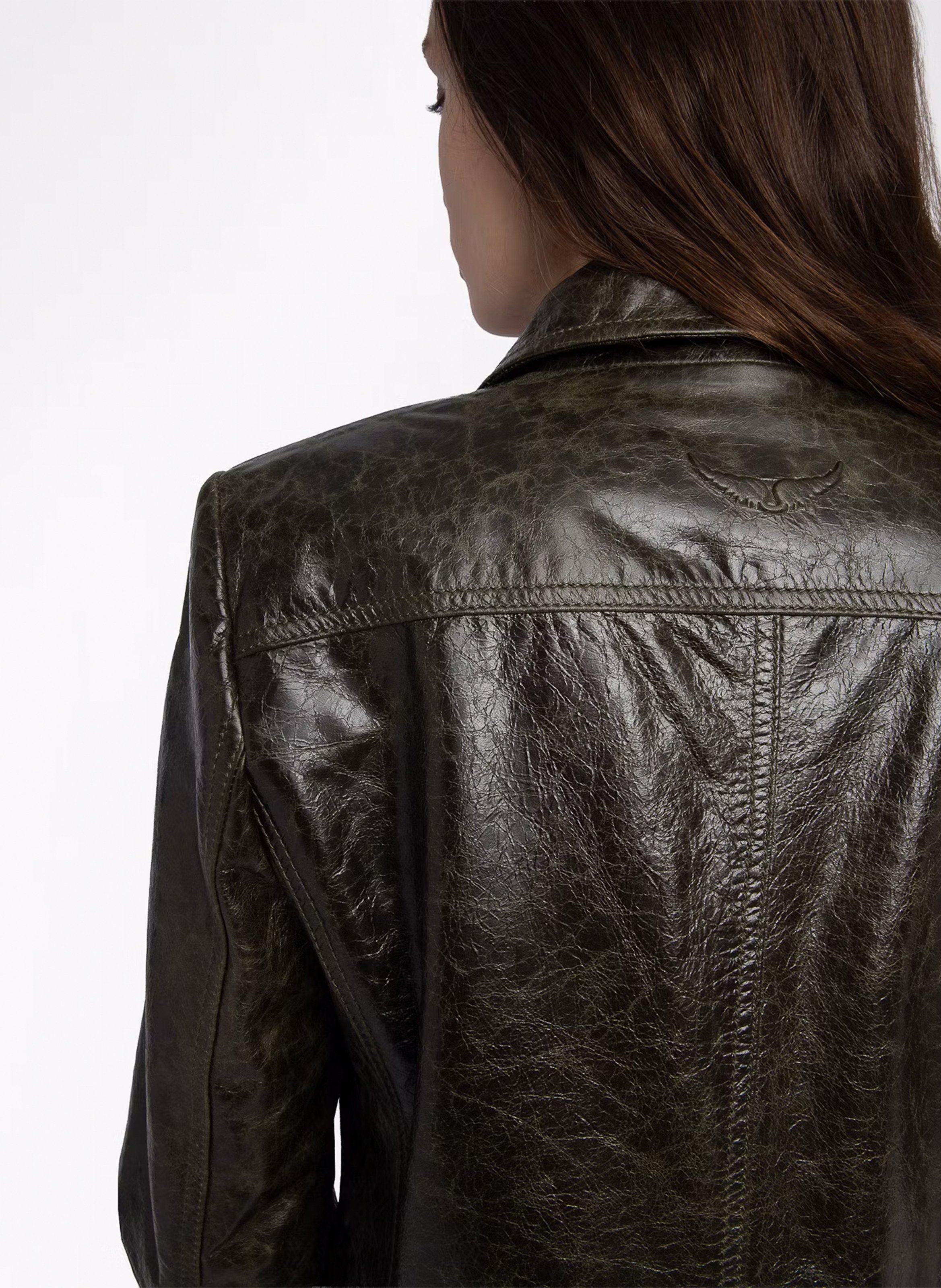 Blouson droit col classique en cuir liam ZADIG&VOLTAIRE Vert