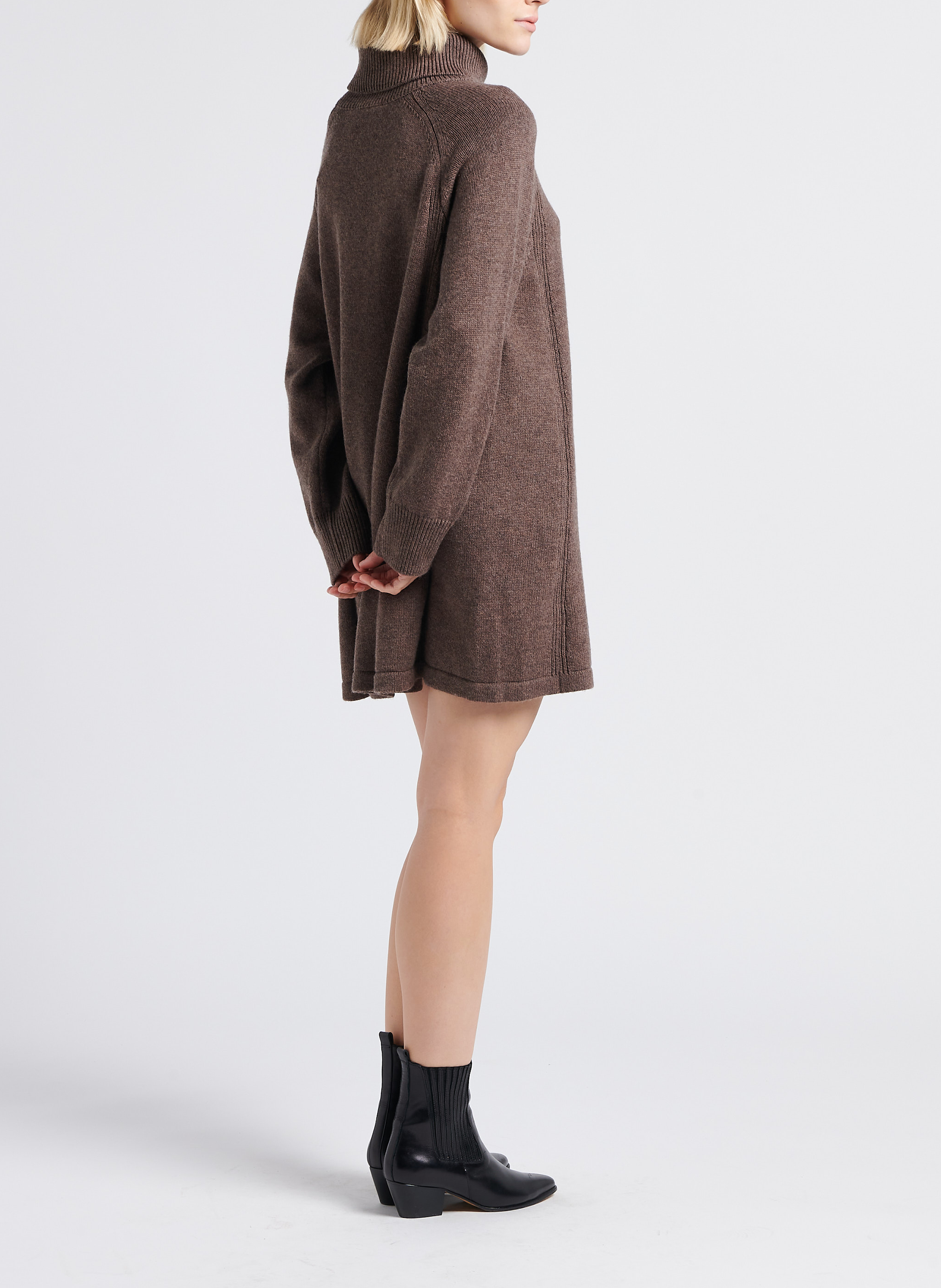 Robe courte col roulé en laine et coton medee Marron