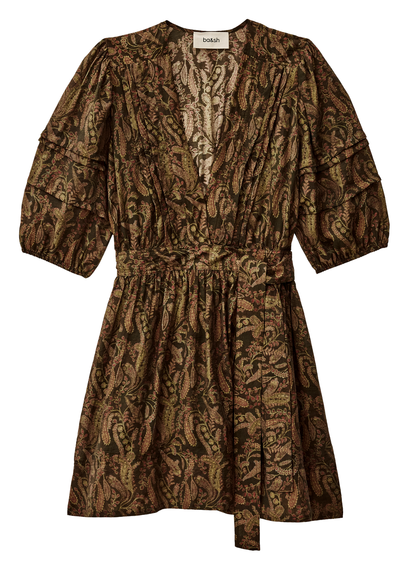 Robe courte cintrée col v imprimée teodora BA&SH Kaki