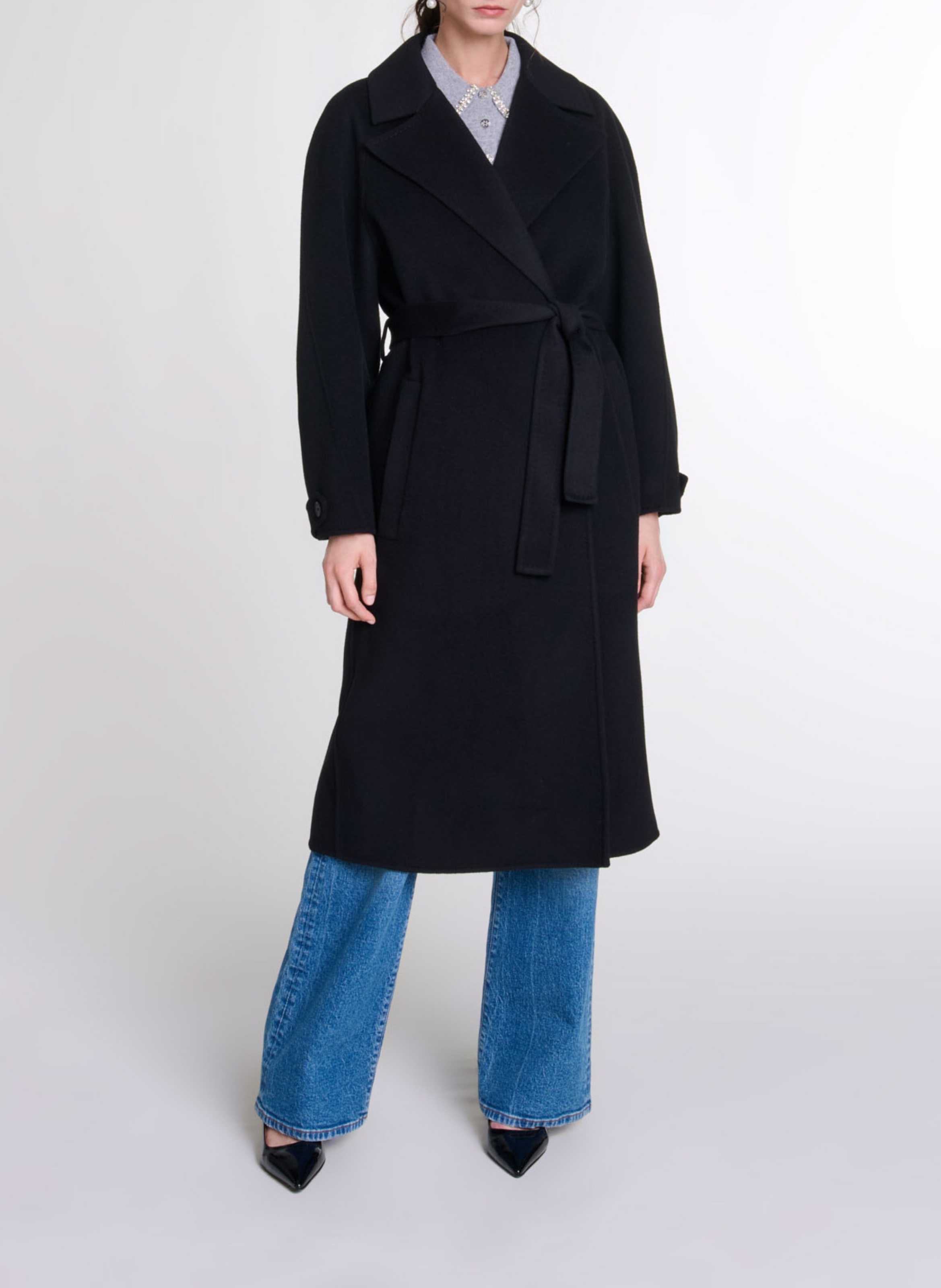 Manteau mi-long double face en laine mélangée MAJE Noir