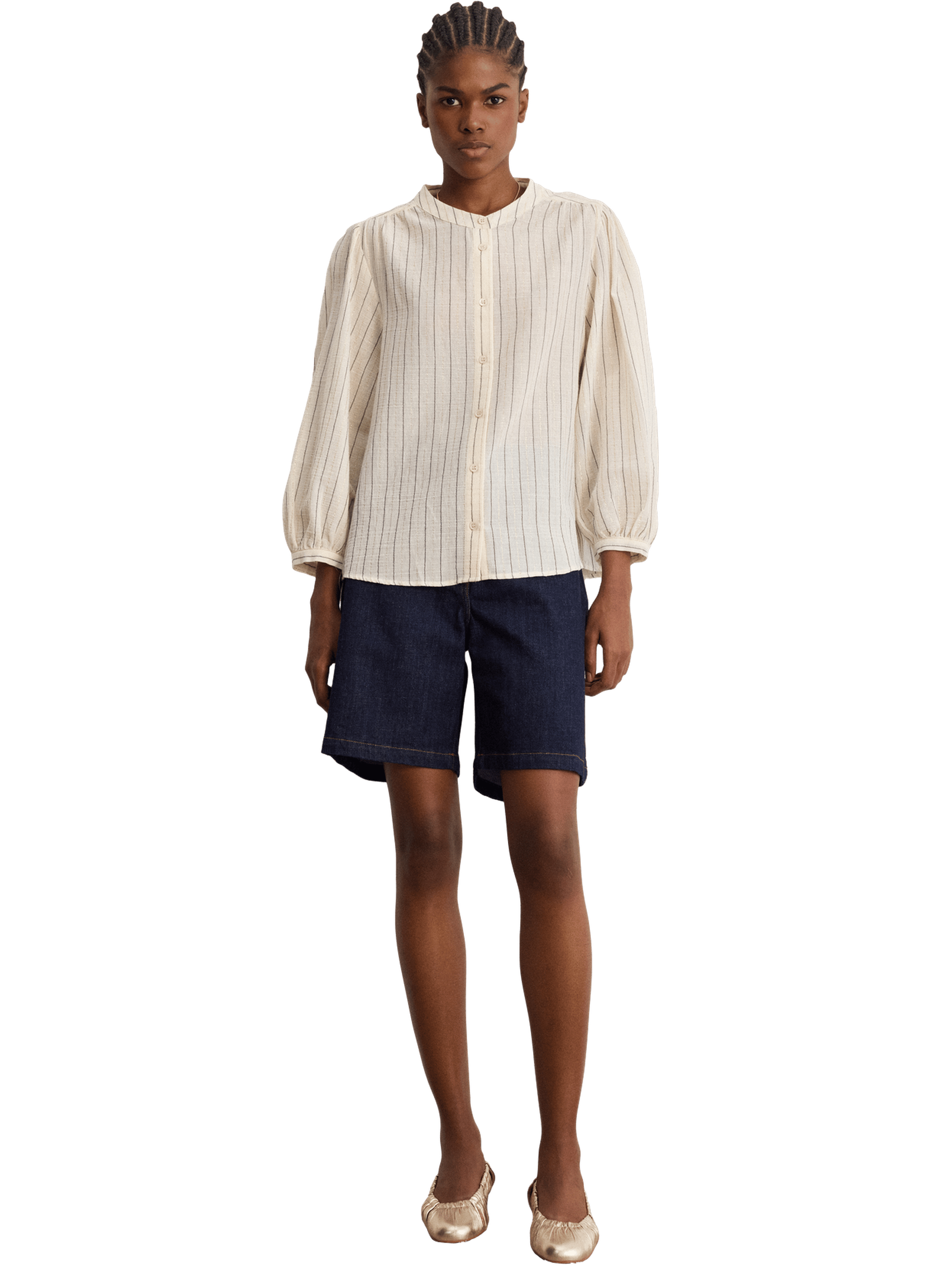 Chemise en coton fin à rayures et lurex - charis PABLO Beige