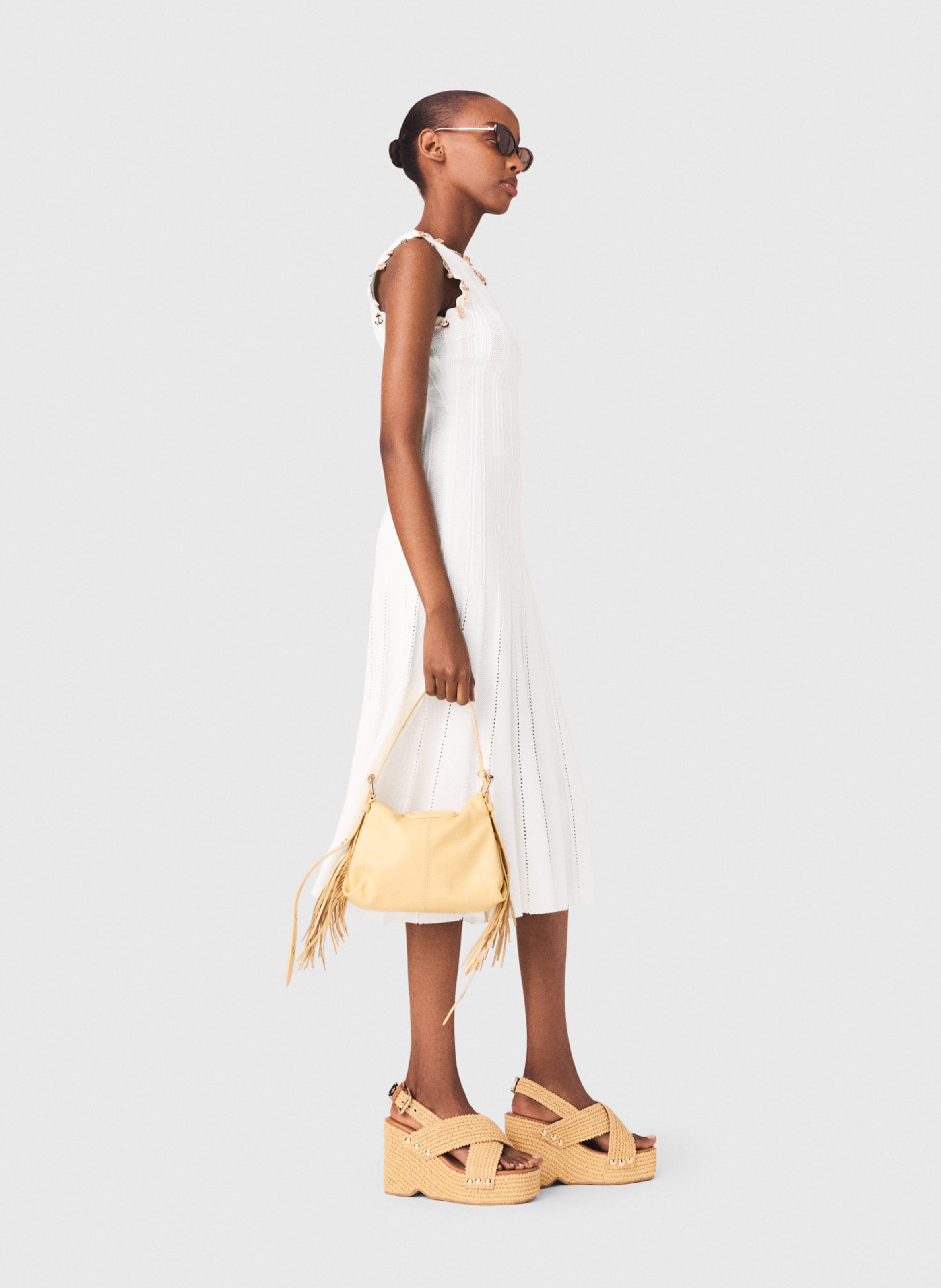 Robe midi évasée en coton mélangé MAJE Blanc