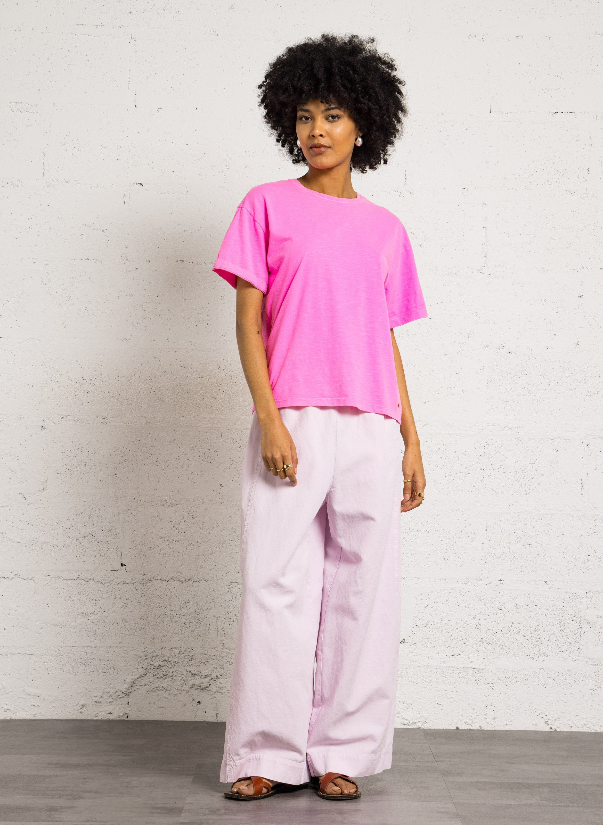 Pantalon taille haute élastiqué uni namaz AMERICAN VINTAGE Rose