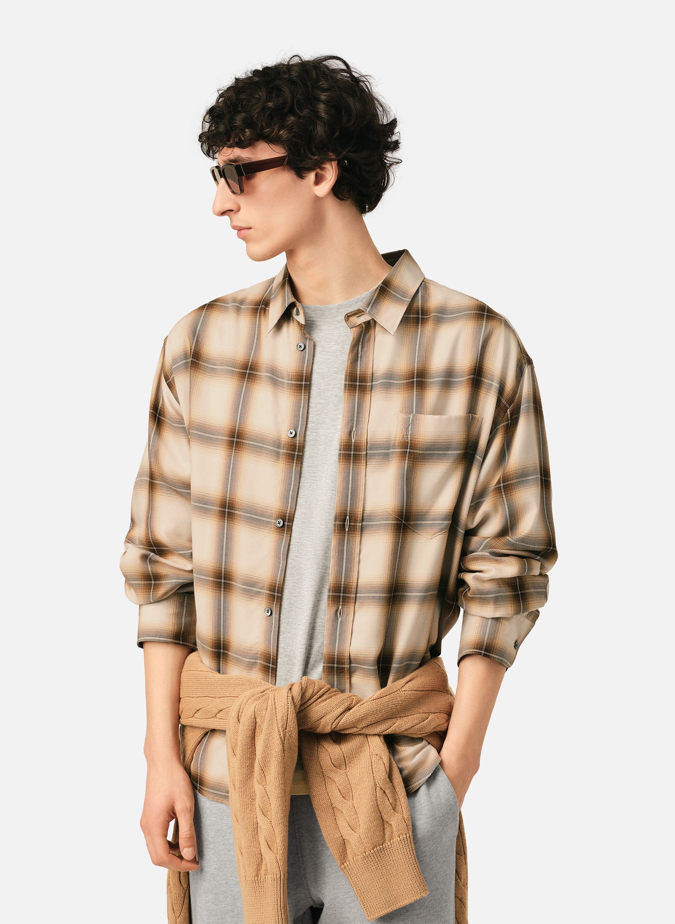 Chemise boxy à carreaux ami de coeur en toile AMI PARIS Beige