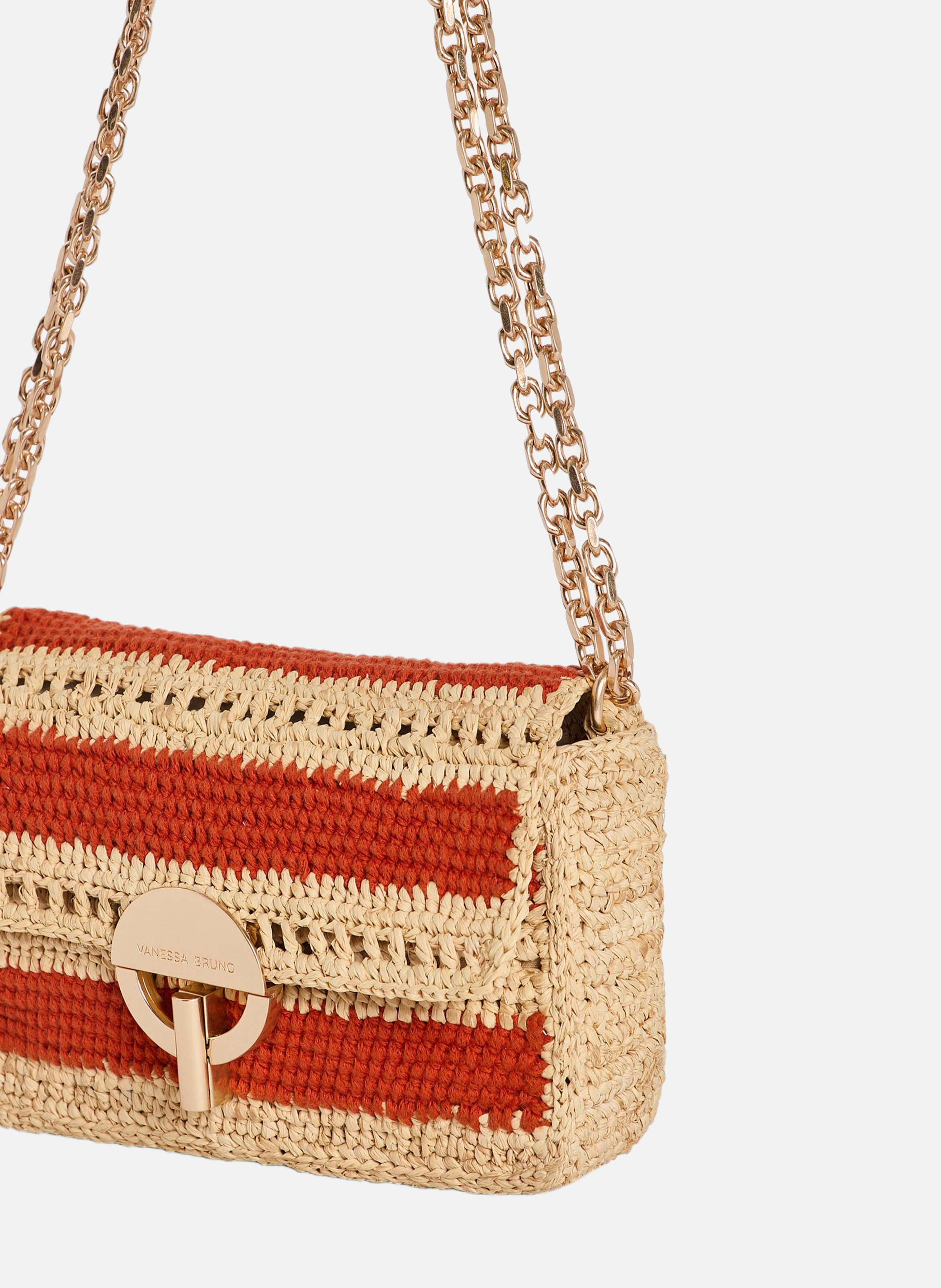 Petit sac moon en raphia et coton VANESSA BRUNO Orange