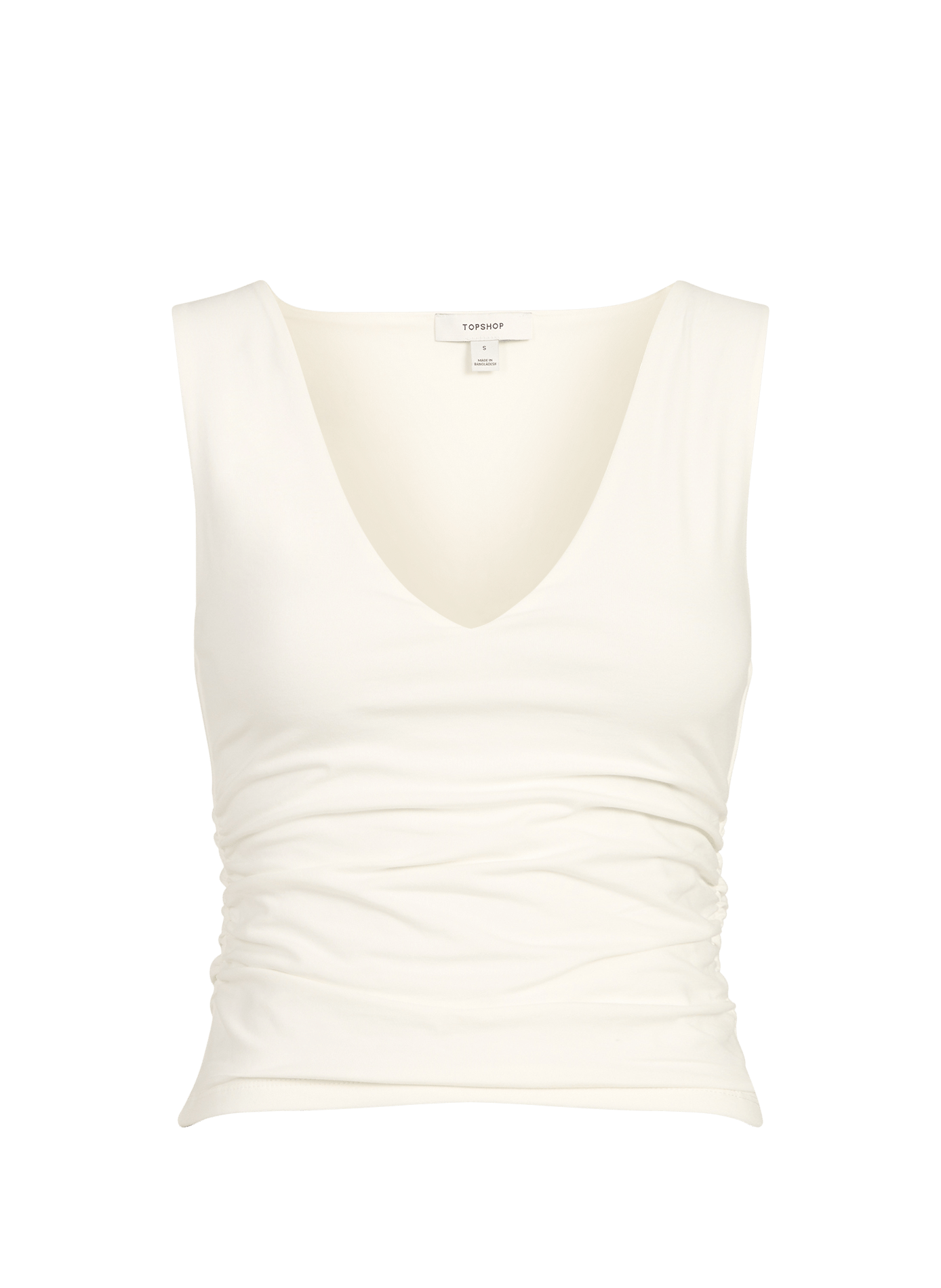 Ruched V-neck Top in Cotton Blend TOPSHOP Beige