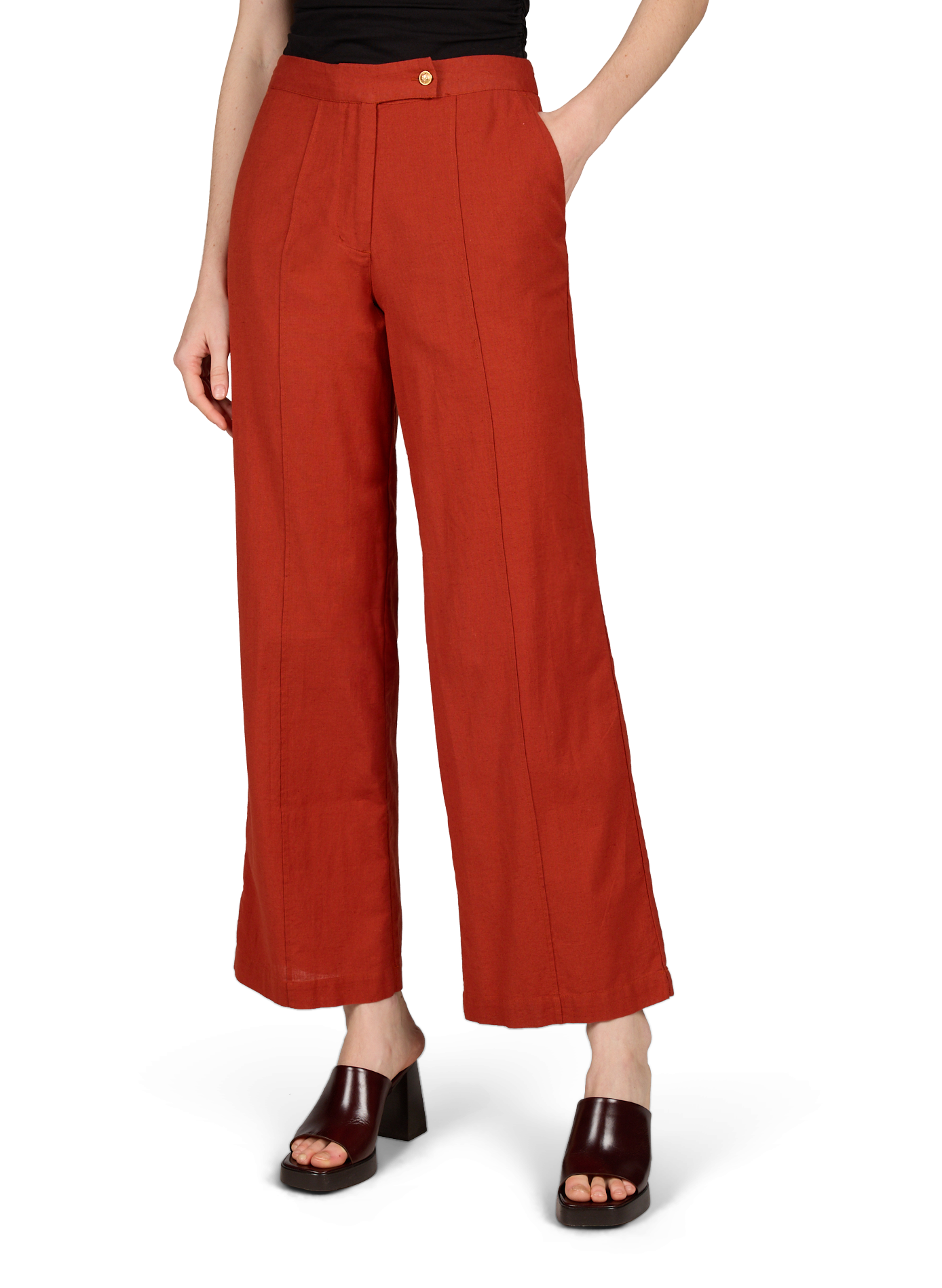 Straight Vilinnen pants in cotton and linen VILA Red
