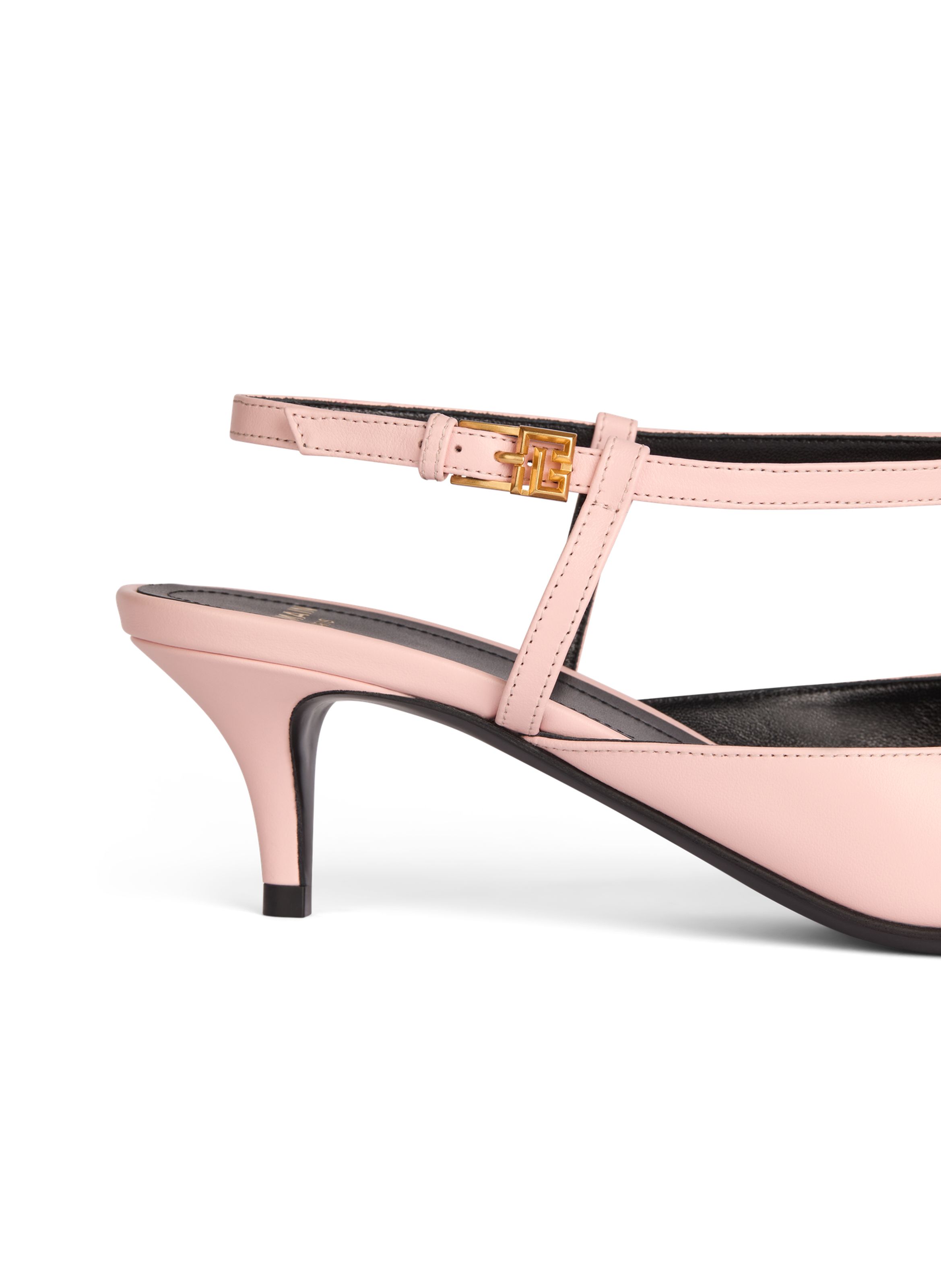 Slingbacks sync à talons en cuir avec chaîne BALMAIN Rose