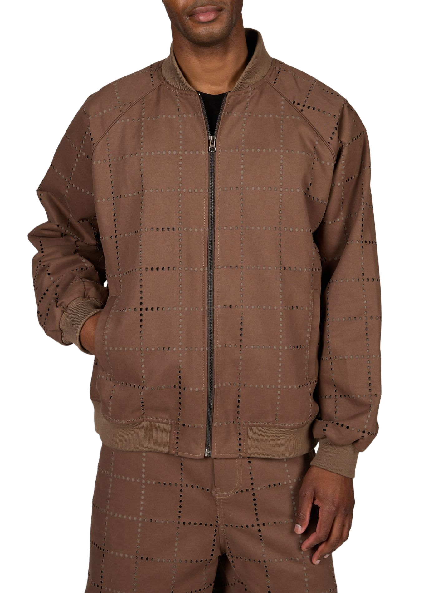 Chaqueta bomber de algodón con agujeros. PAS UNE MARQUE Marrón