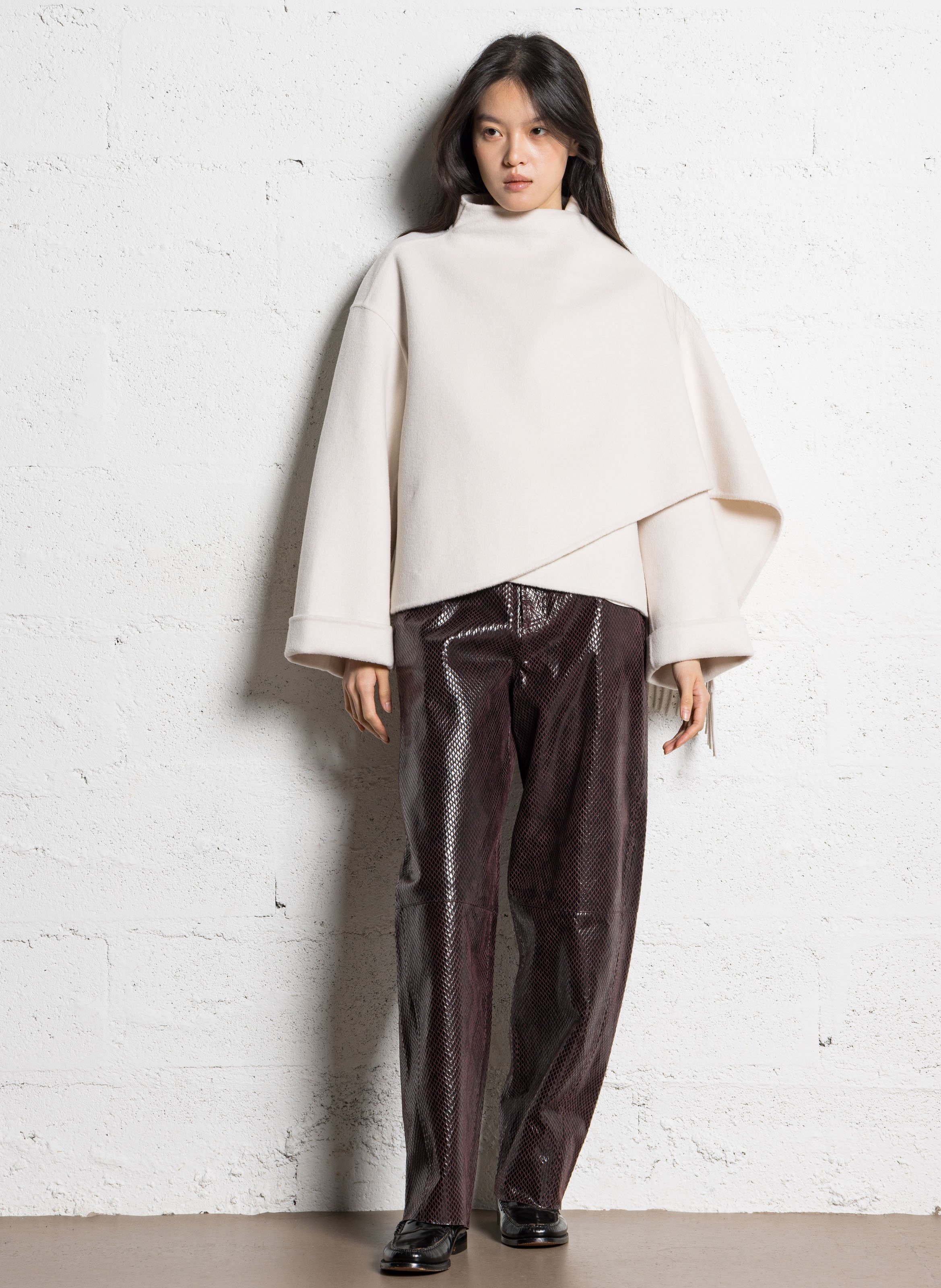 Pantalon droit en cuir embossé IKKS Violet