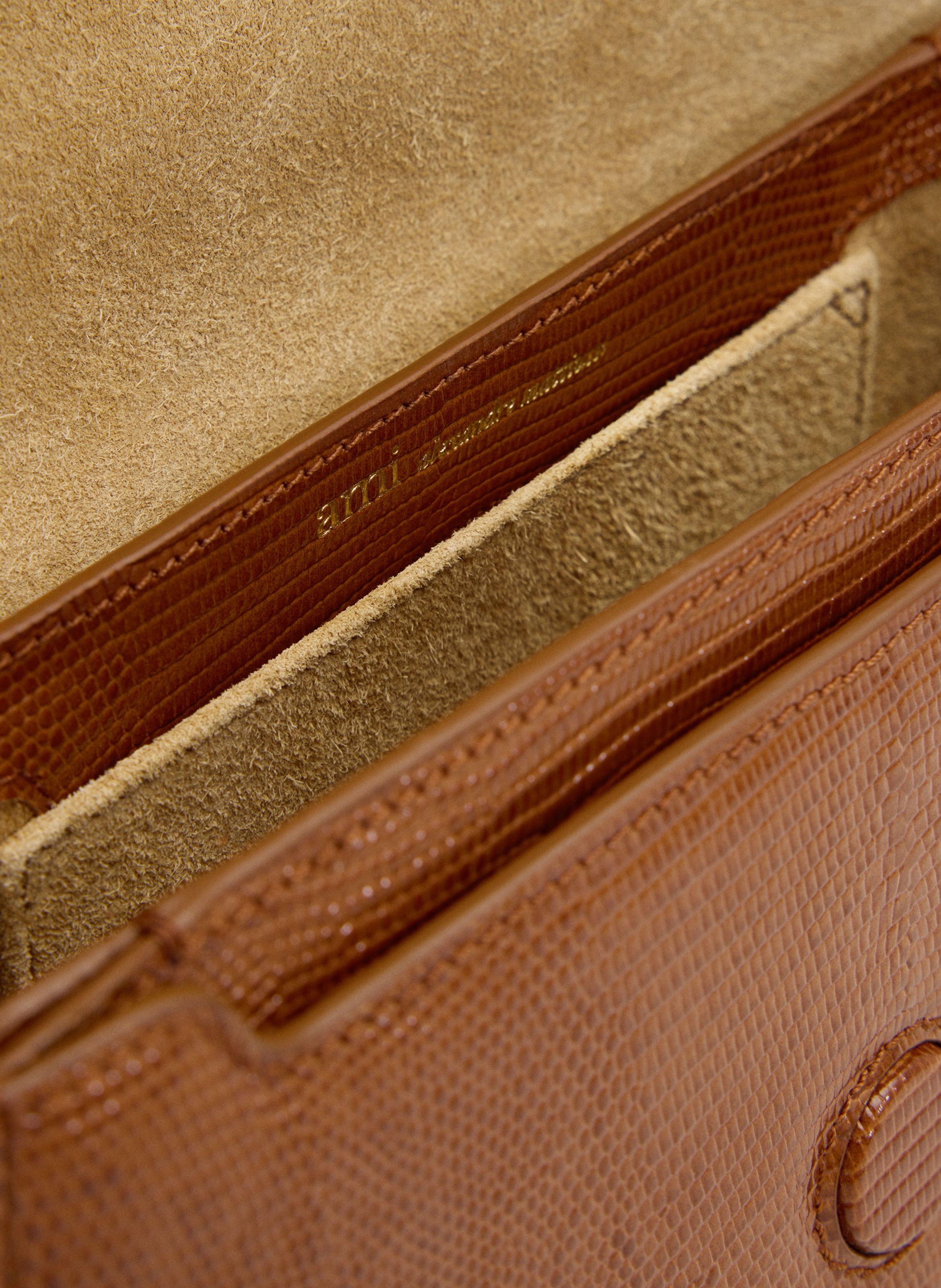 Sac porté épaule paris paris unisexe en cuir de vachette embossé lézard AMI PARIS Marron