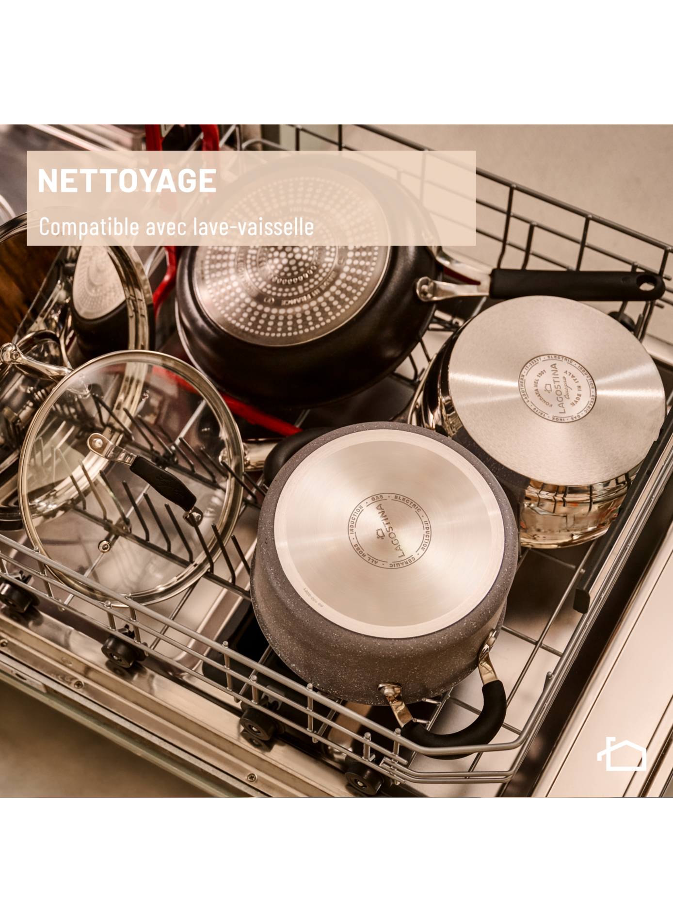 Casserole haute Tempra en acier inoxydable LAGOSTINA Silver