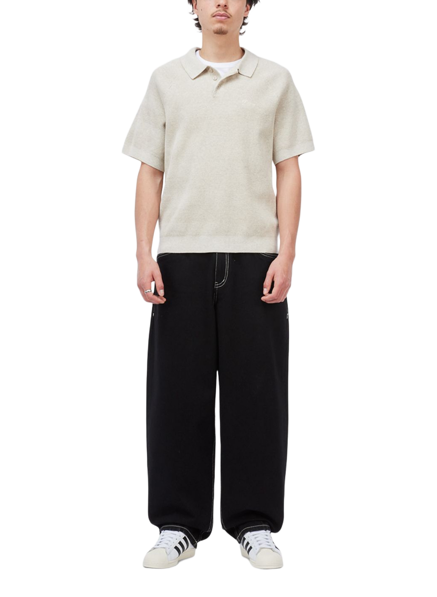 Ribbed straight fit cotton polo DIME Beige