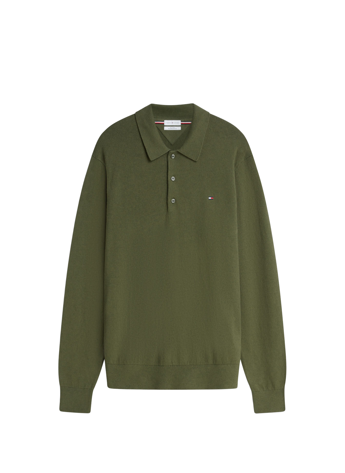 Einfarbiges Poloshirt mit langen Ärmeln aus Baumwolle und Kaschmir. TOMMY HILFIGER Grun