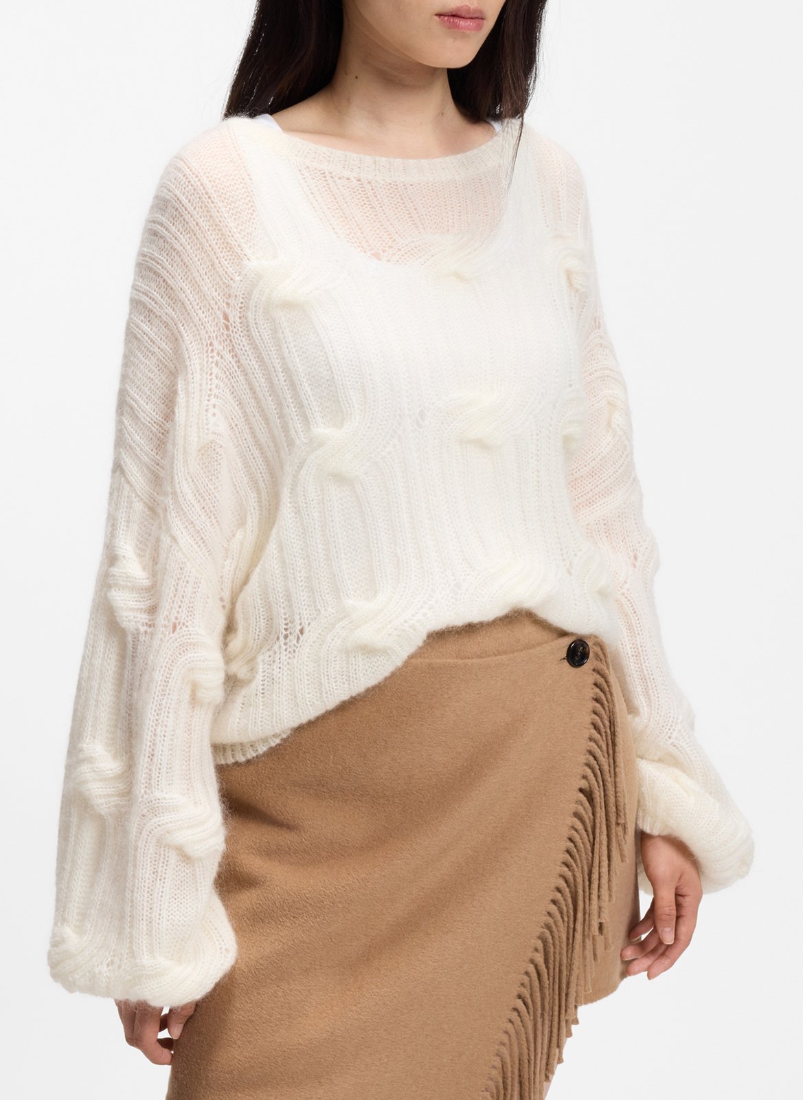 Pull ample col rond en laine mélangée BOSS Beige