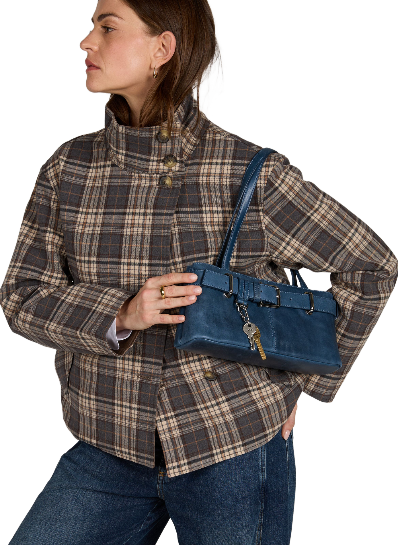 Handbag with Key Brooch in Leather OSOI Blue
