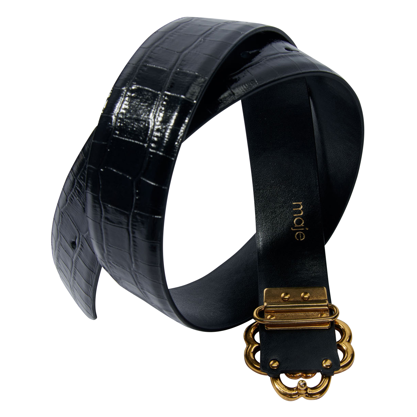 Ceinture en cuir embossé croco MAJE Noir