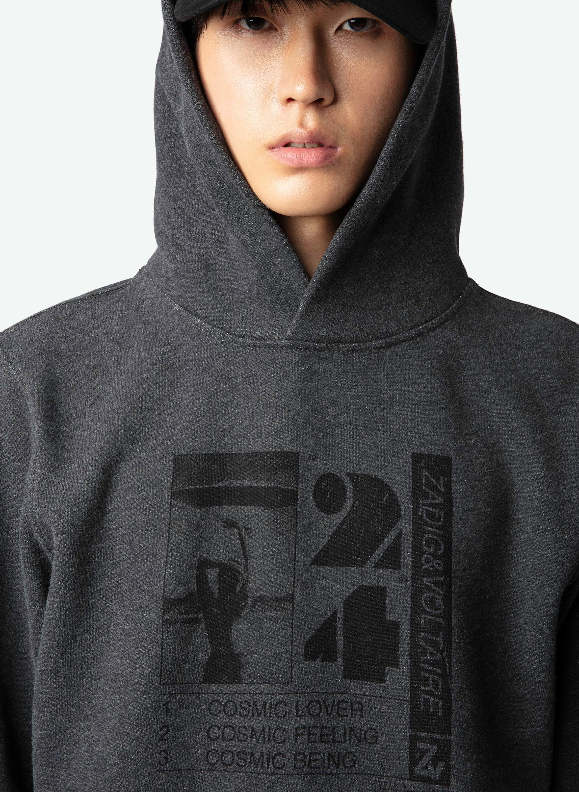 Sweat à capuche droit en coton bio mélangé sérigraphié sanchi ZADIG&VOLTAIRE Gris