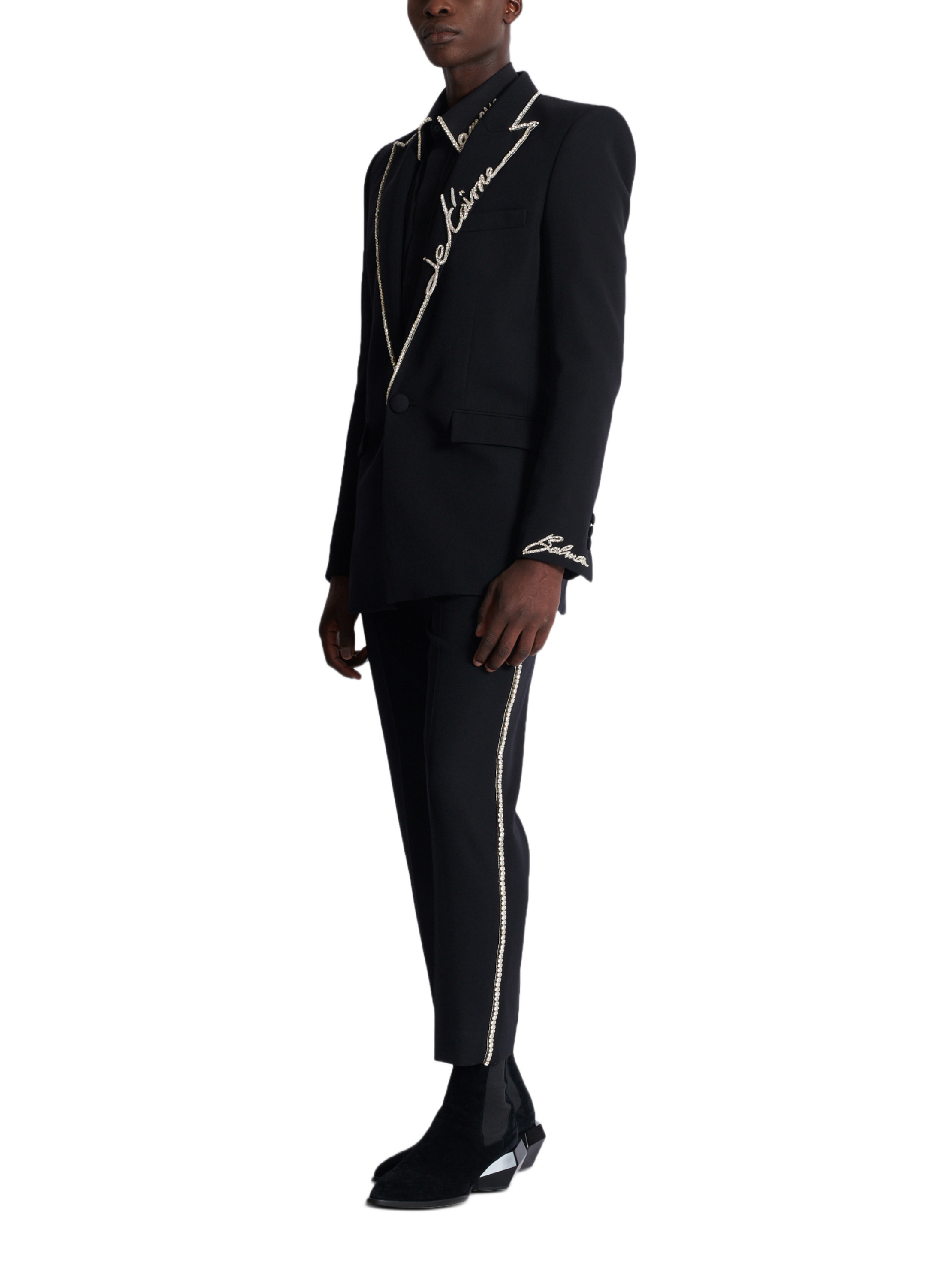 Veste 1 bouton à col brodé « lettre d'amour » BALMAIN Noir