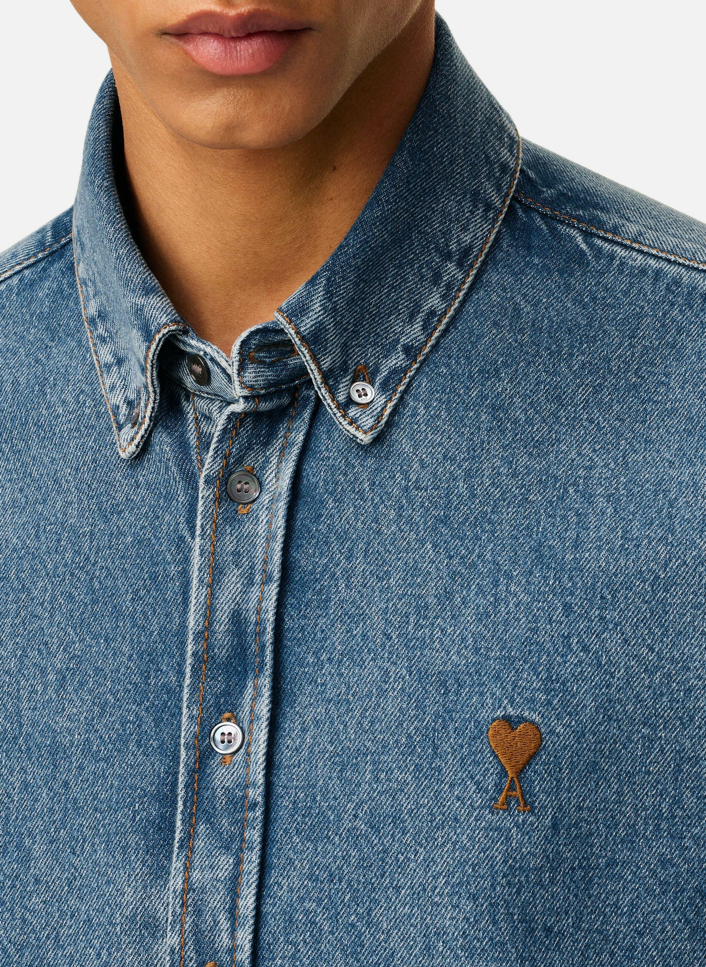 Chemise col boutonné ami de coeur en coton unisexe AMI PARIS Bleu