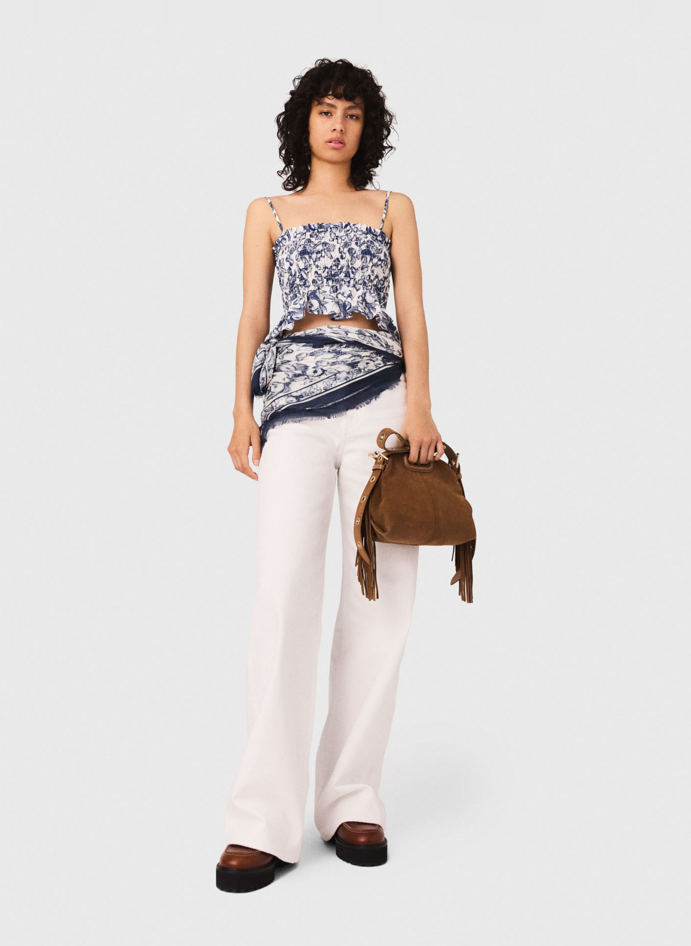 Top ajusté en coton imprimé Bleu