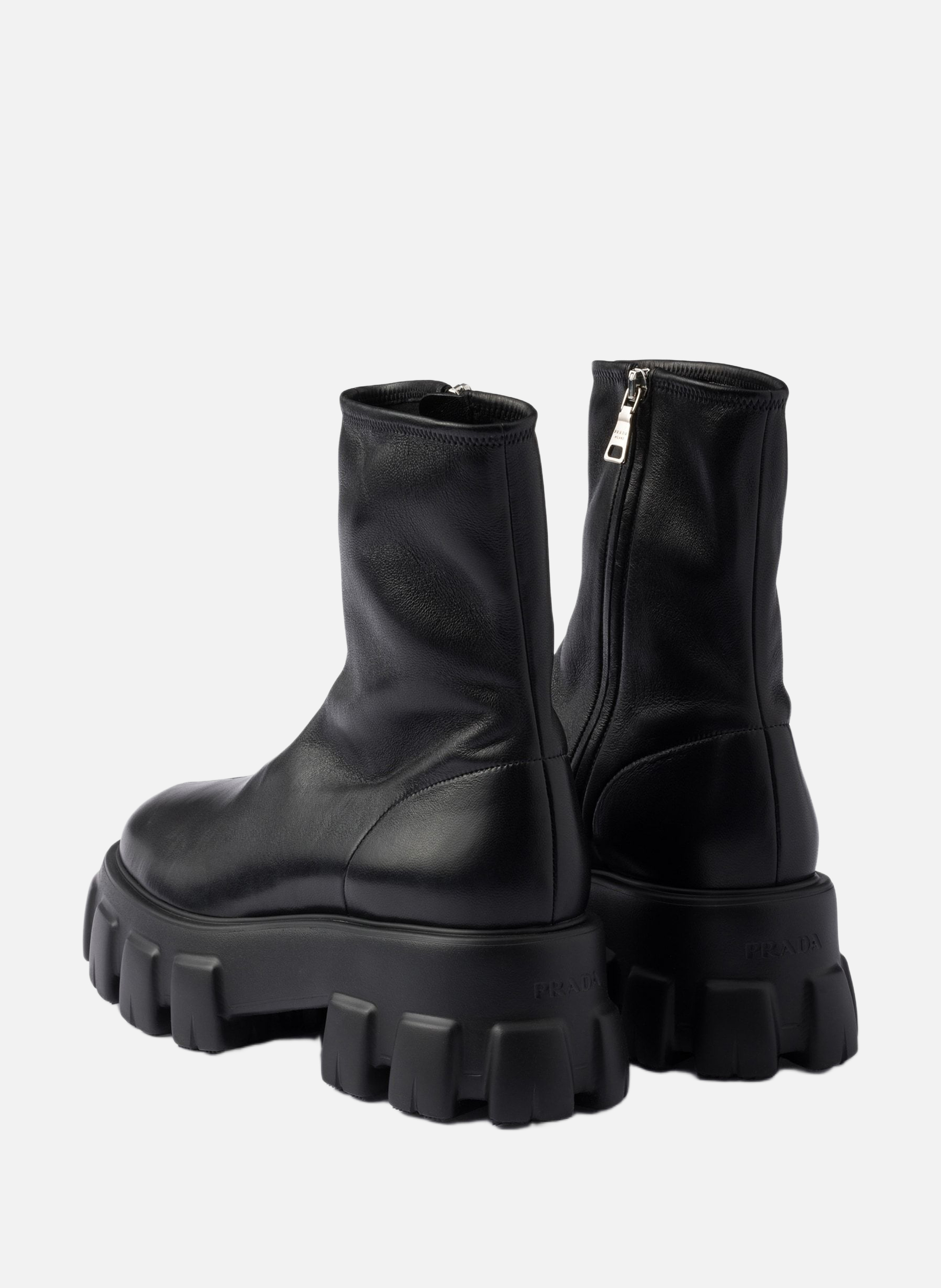 Bottines monolith en cuir nappa stretch PRADA Noir