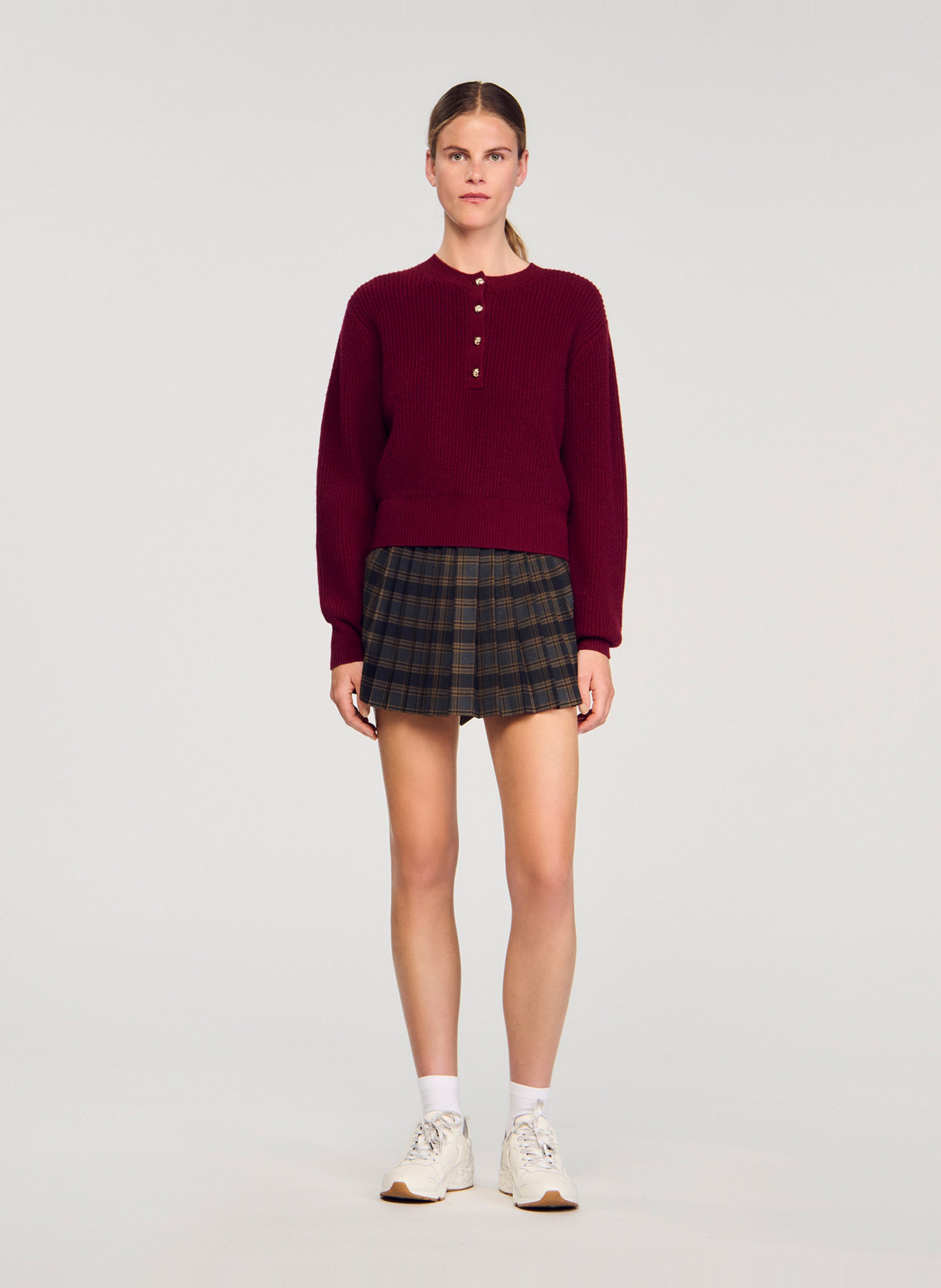 Pull oversize col rond en laine et cachemire Rouge