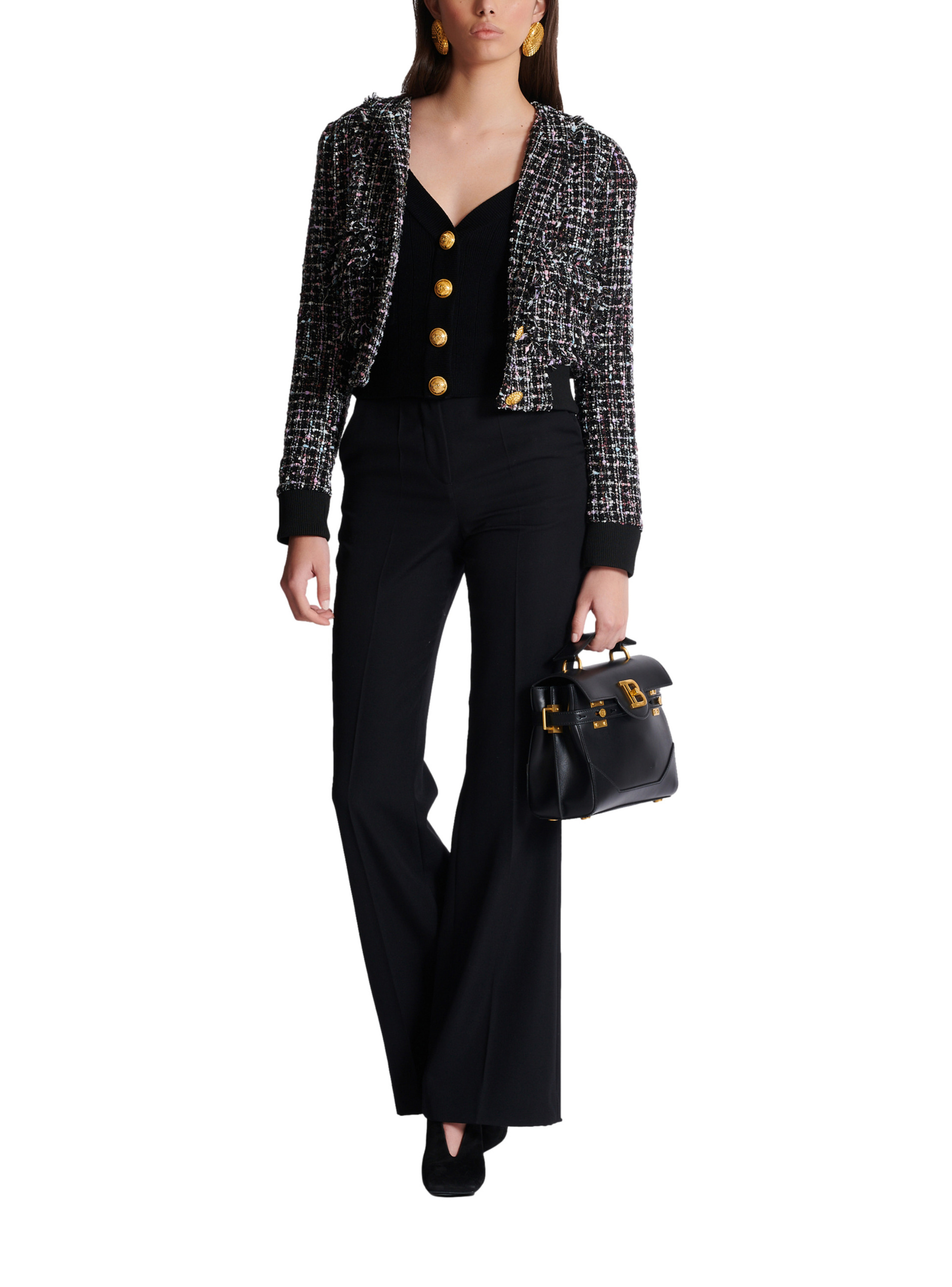 Cardigan court en maille BALMAIN Noir