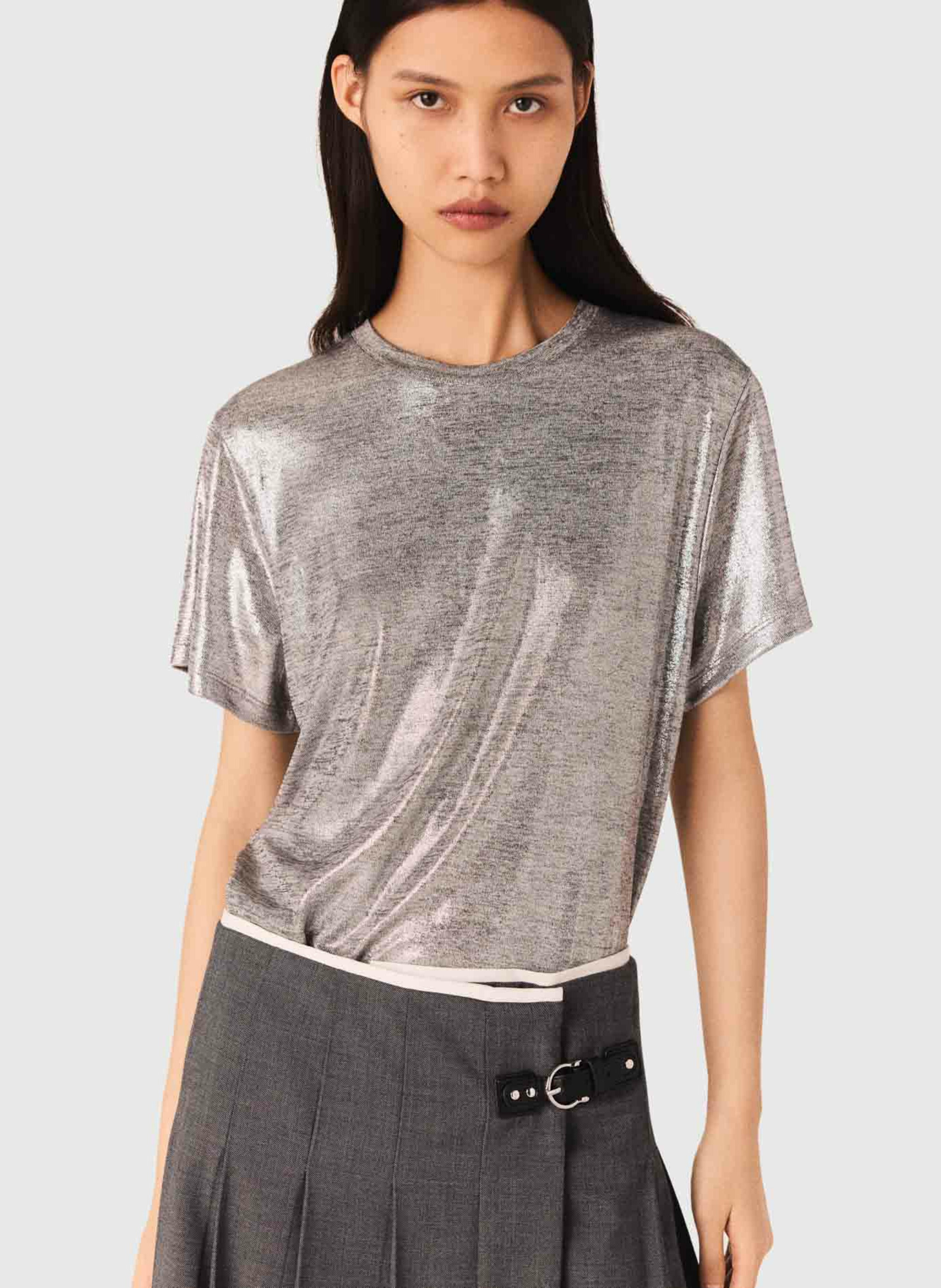 Tee-shirt droit col rond lamé MAJE Argent