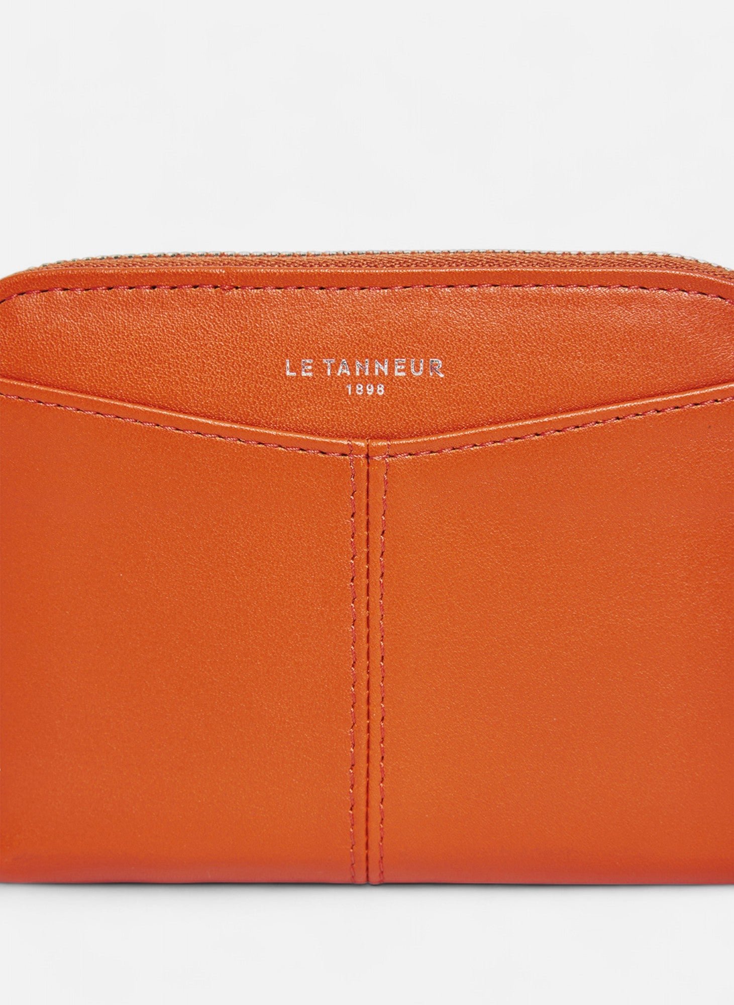 Porte monnaie zippé avec porte cartes amovible charlotte en cuir lisse LE TANNEUR Orange