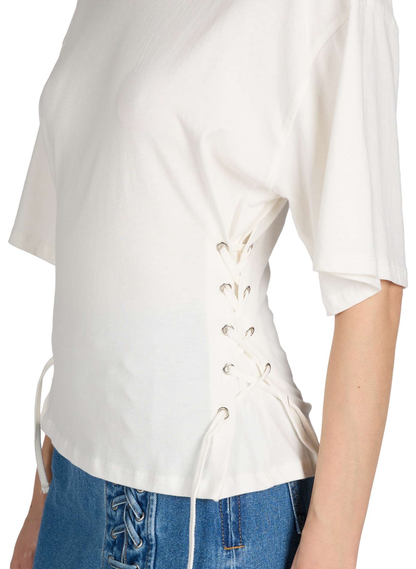Short-sleeved lace-up Viepima cotton T-shirt VILA Beige