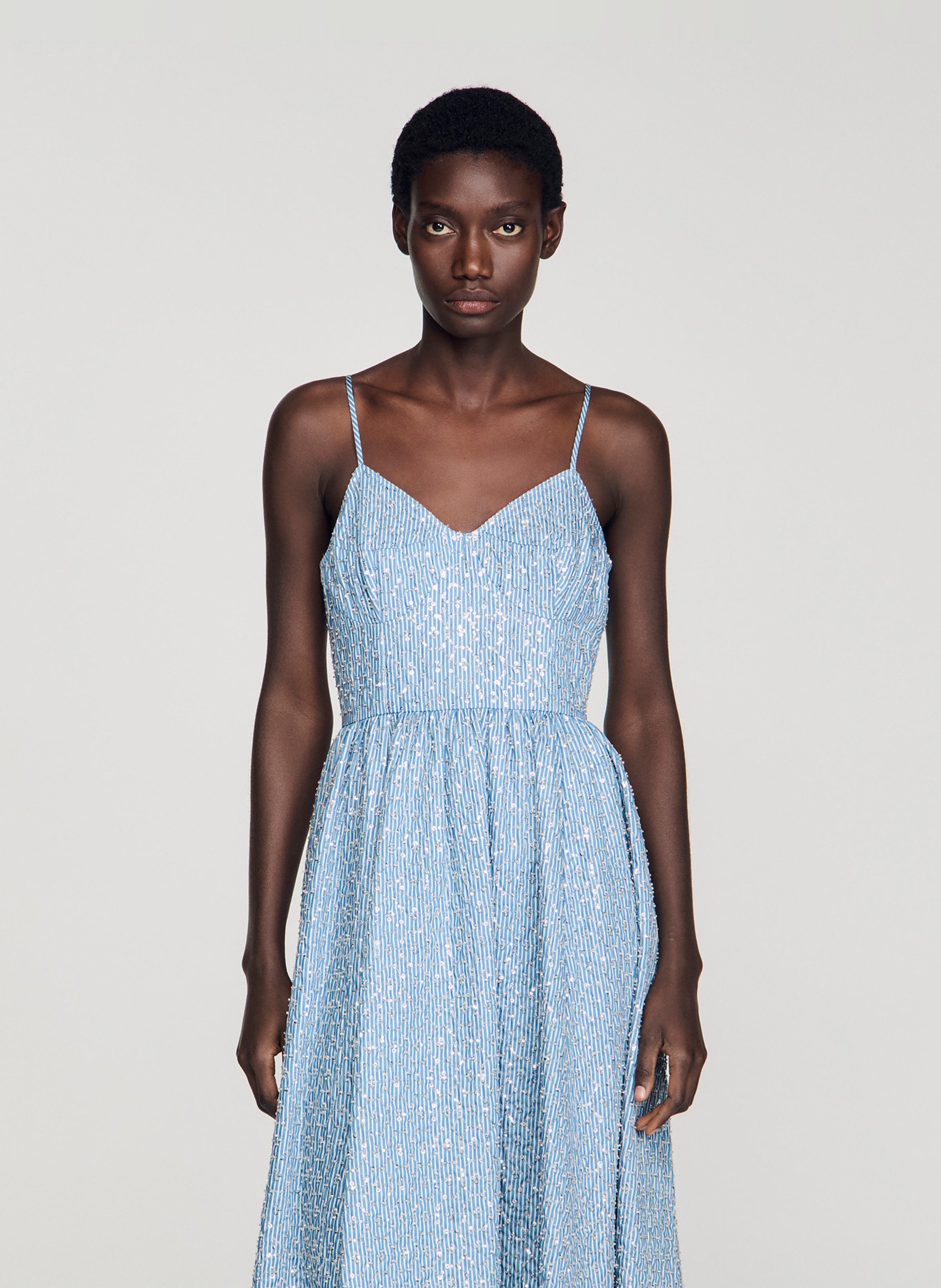 Robe midi col v SANDRO Bleu