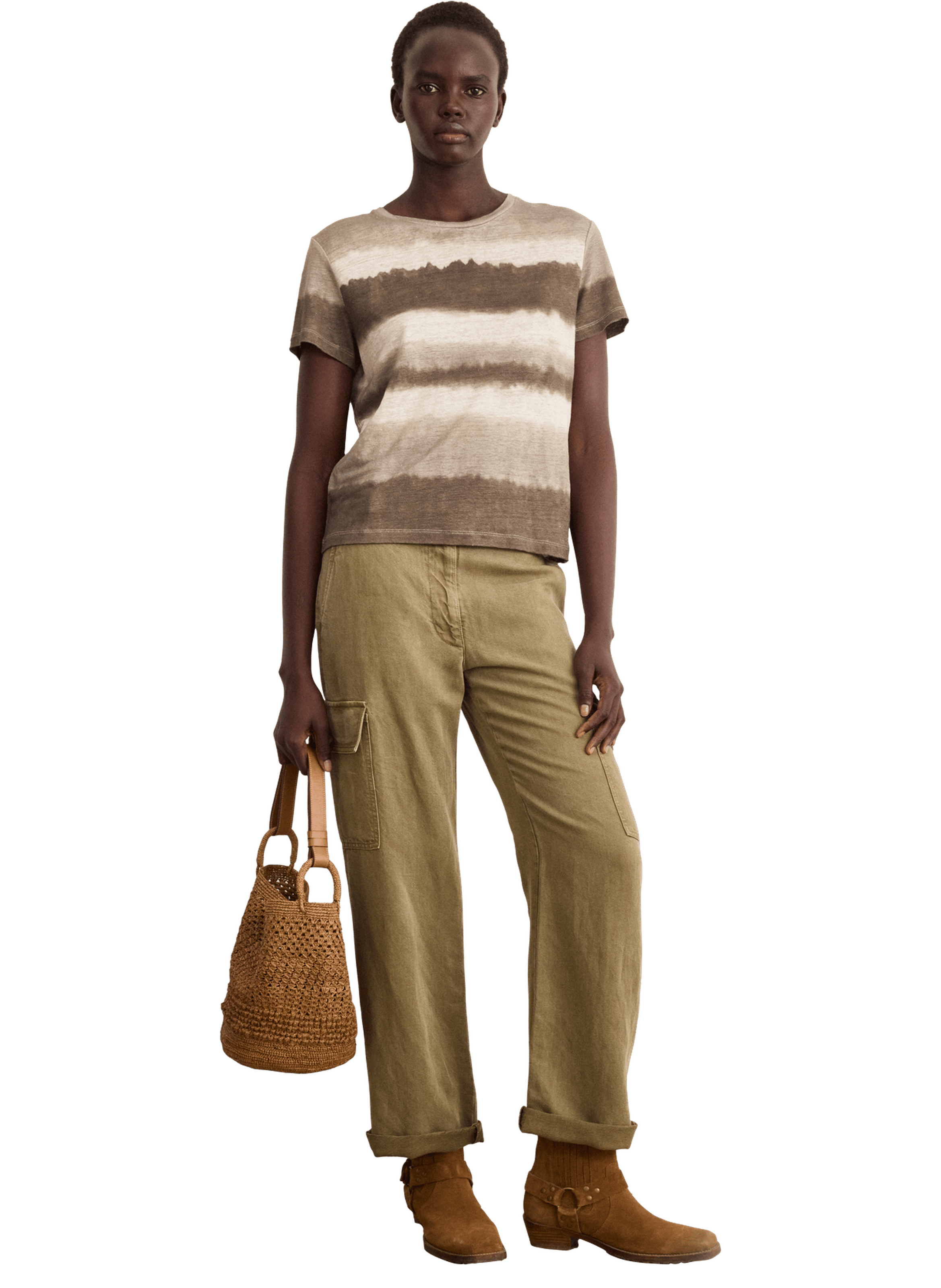 T-shirt tie and die en lin - tallya PABLO Marron